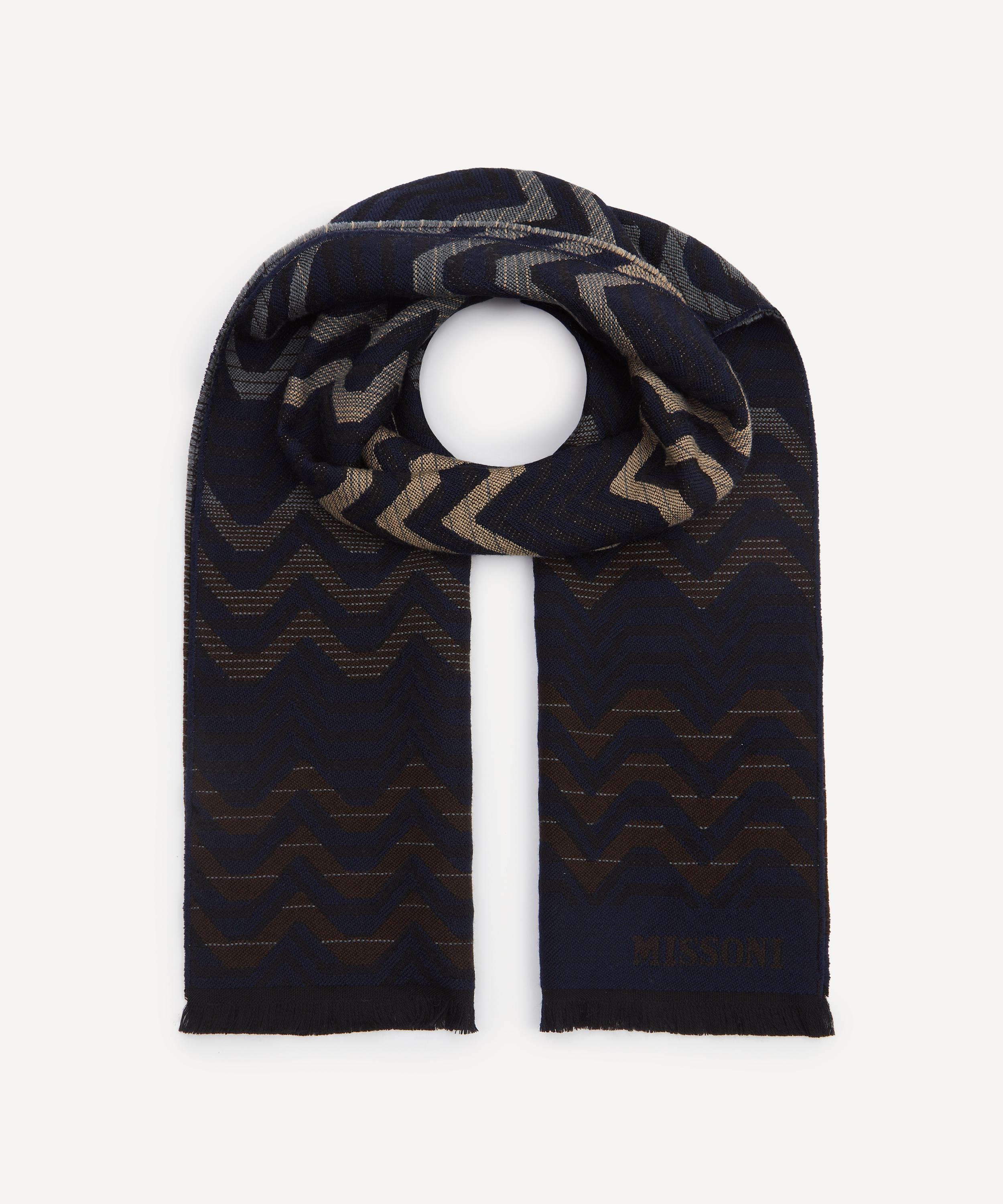 Missoni - Blue Zig-Zag Fringed Wool Scarf