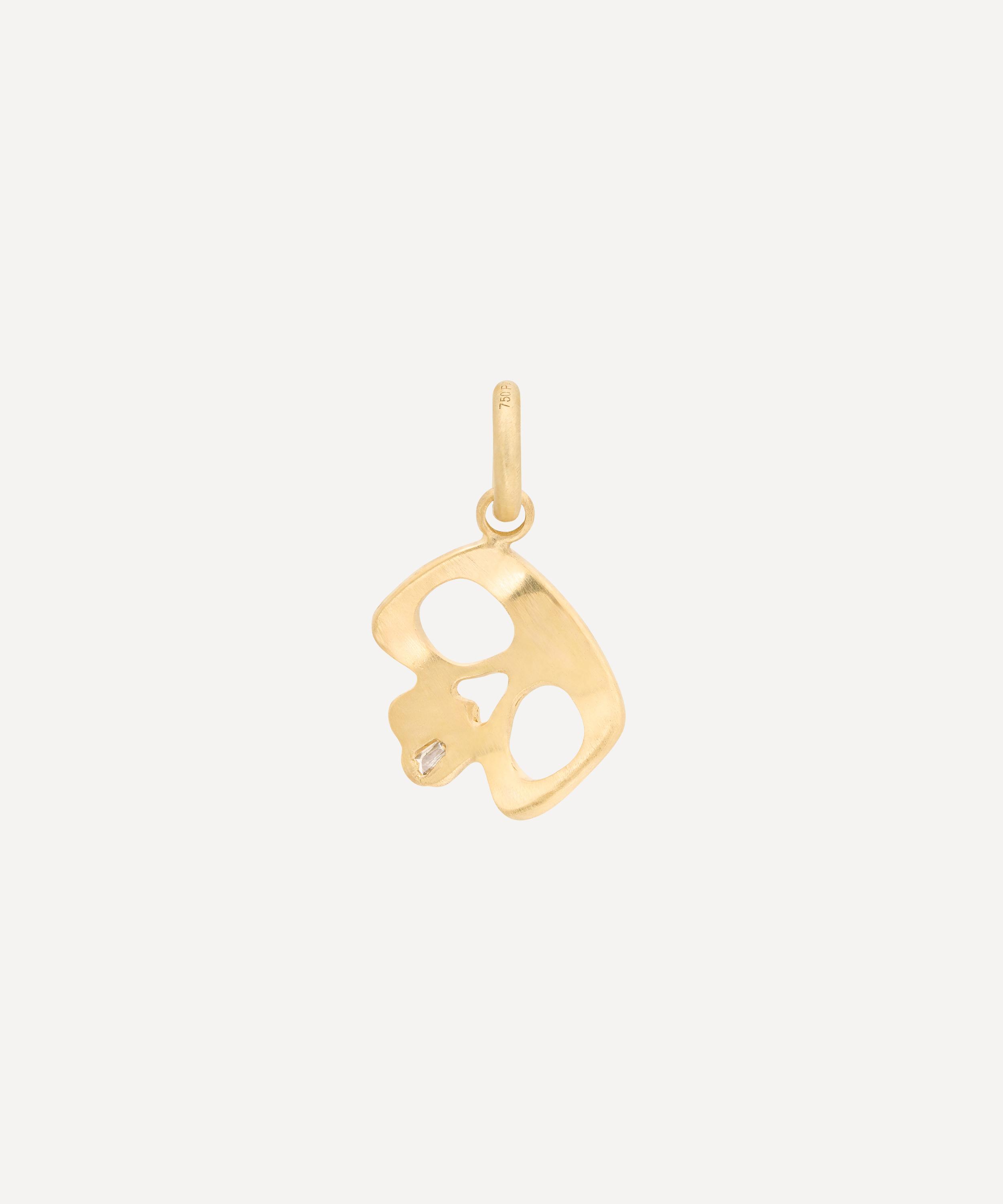 Polly Wales - 18ct Gold Diamond Snaggletooth Skull Charm image number 1