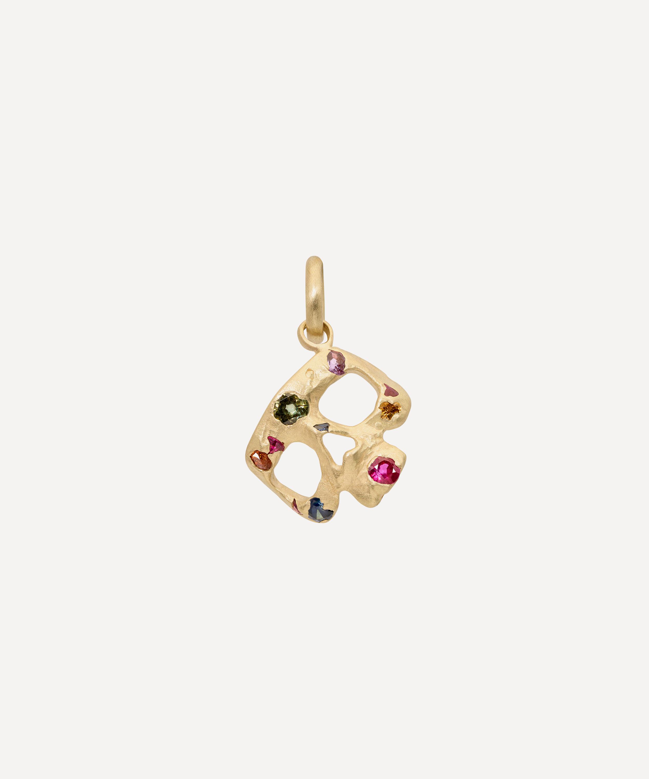 Polly Wales - 18ct Gold Rainbow Confetti Sapphire Skull Charm