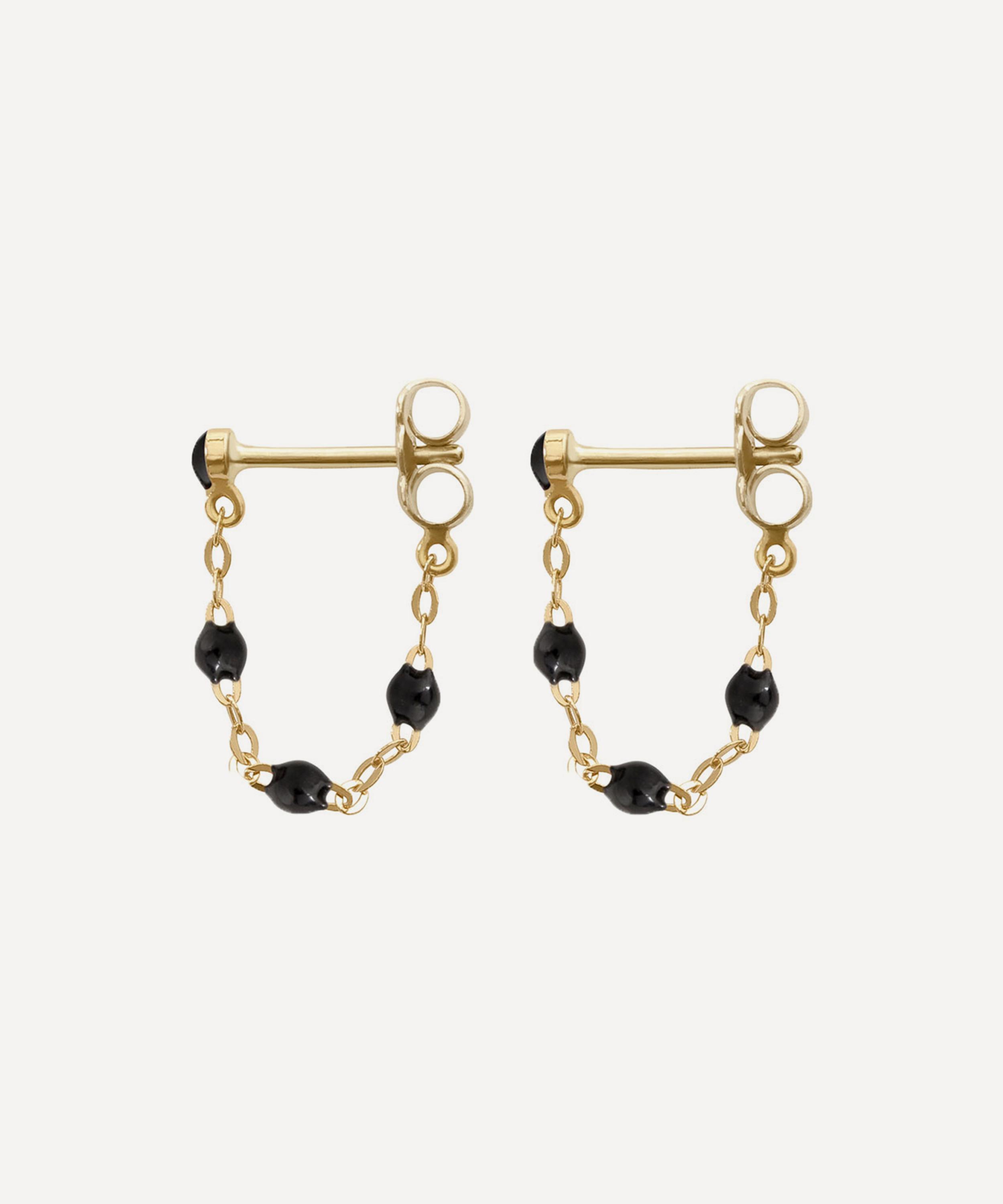 Gigi Clozeau - 18ct Gold Classic Gigi Black Resin Chain Earrings