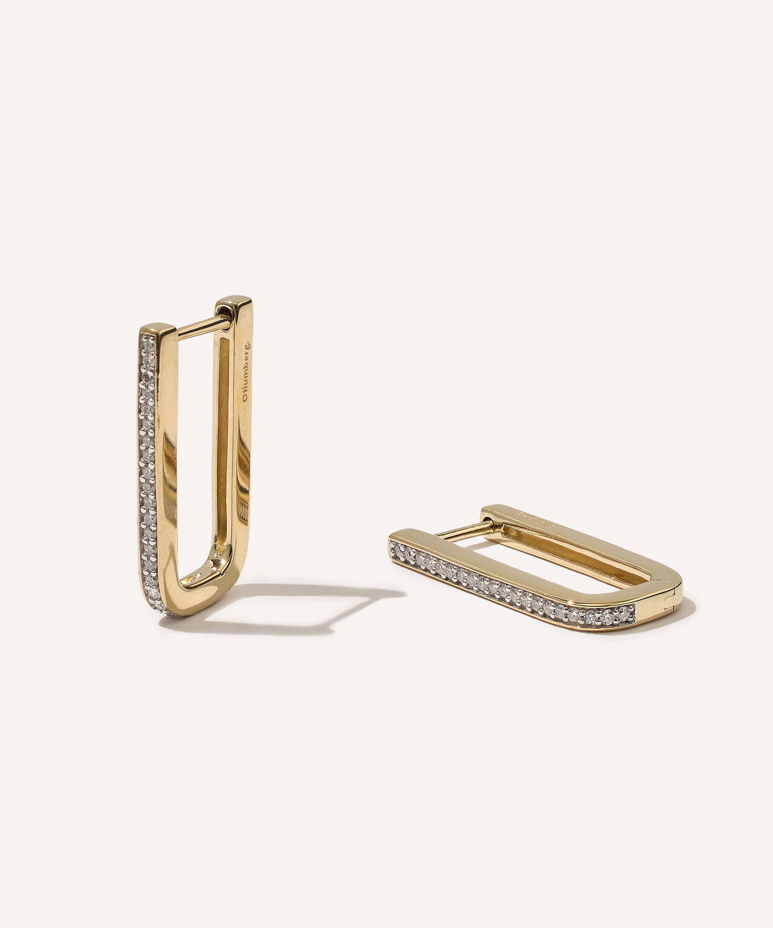 Otiumberg - 14ct Gold-Plated Vermeil Silver Pave Edged Rectangle Hoop Earrings