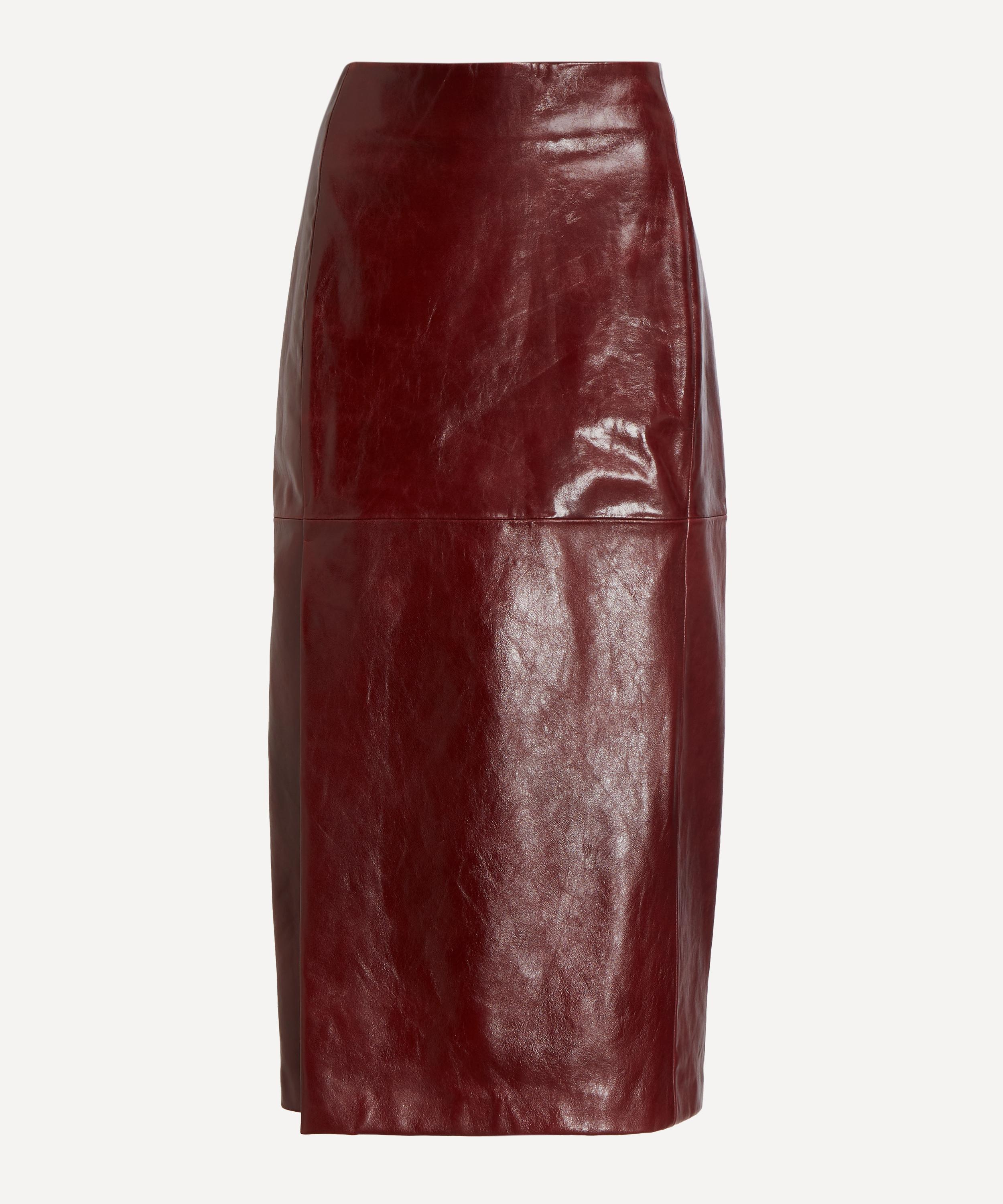 Sportmax - Comma Bordeaux Leather Midi Skirt