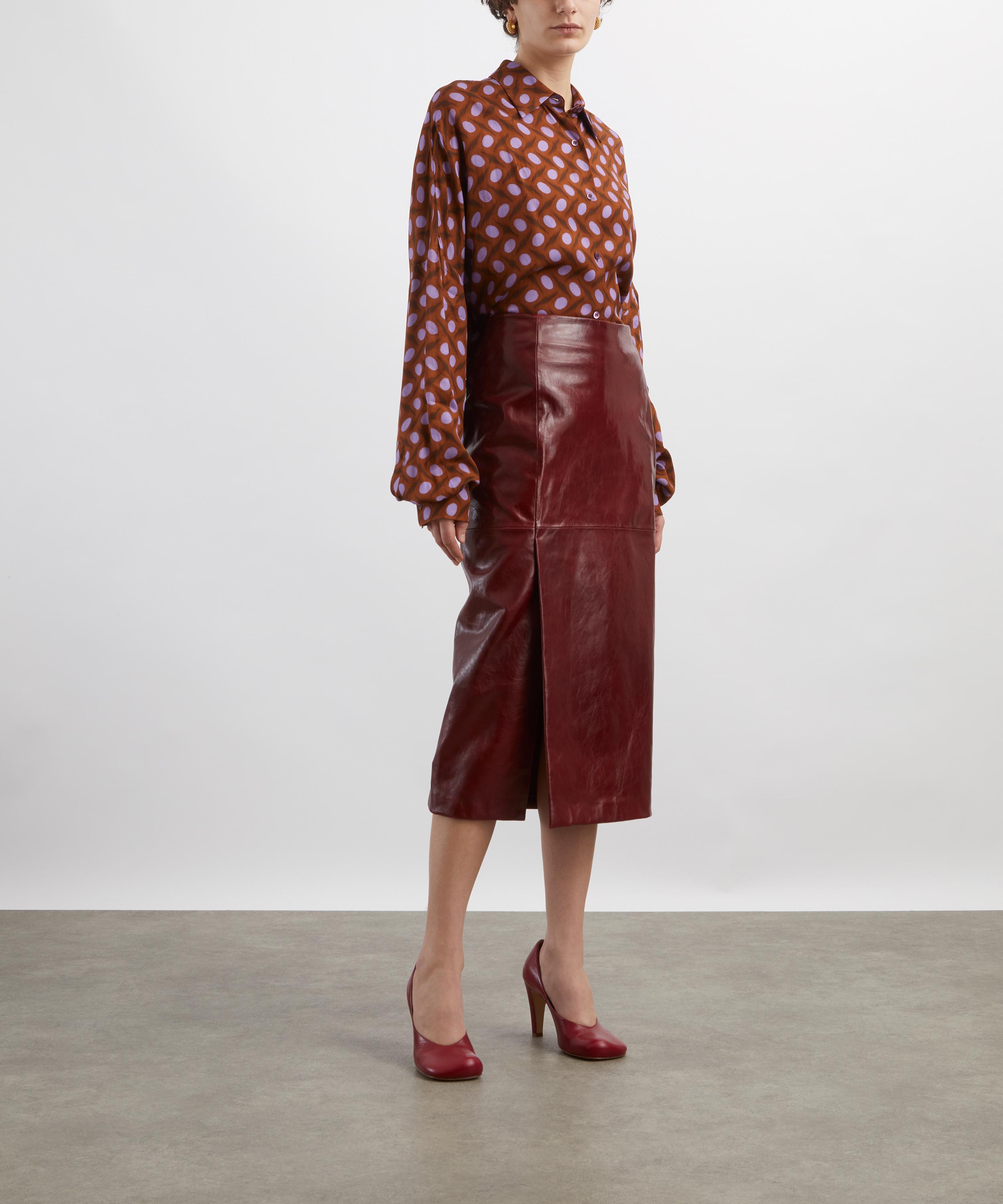 Sportmax - Comma Bordeaux Leather Midi Skirt image number 1