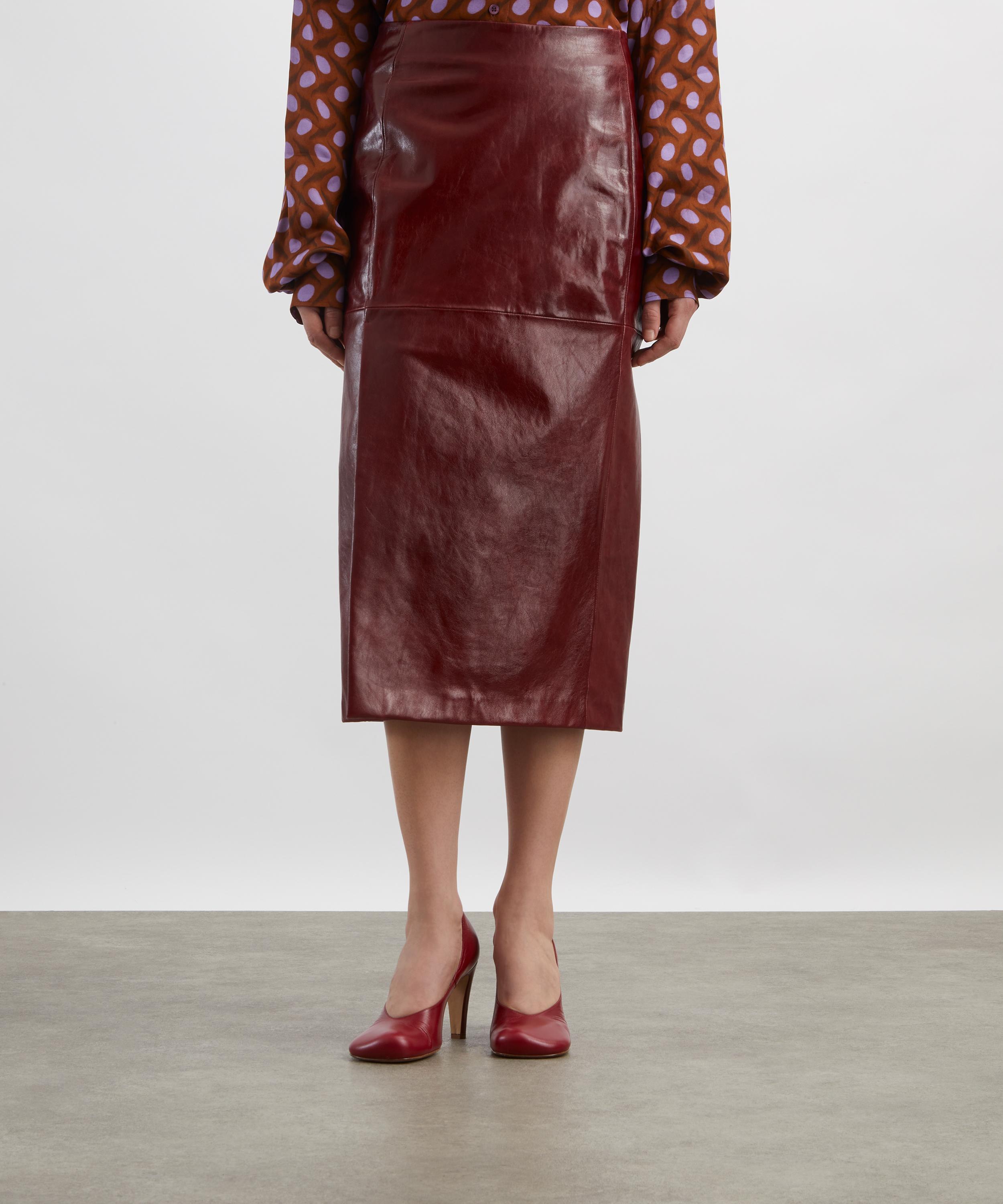Sportmax - Comma Bordeaux Leather Midi Skirt image number 2