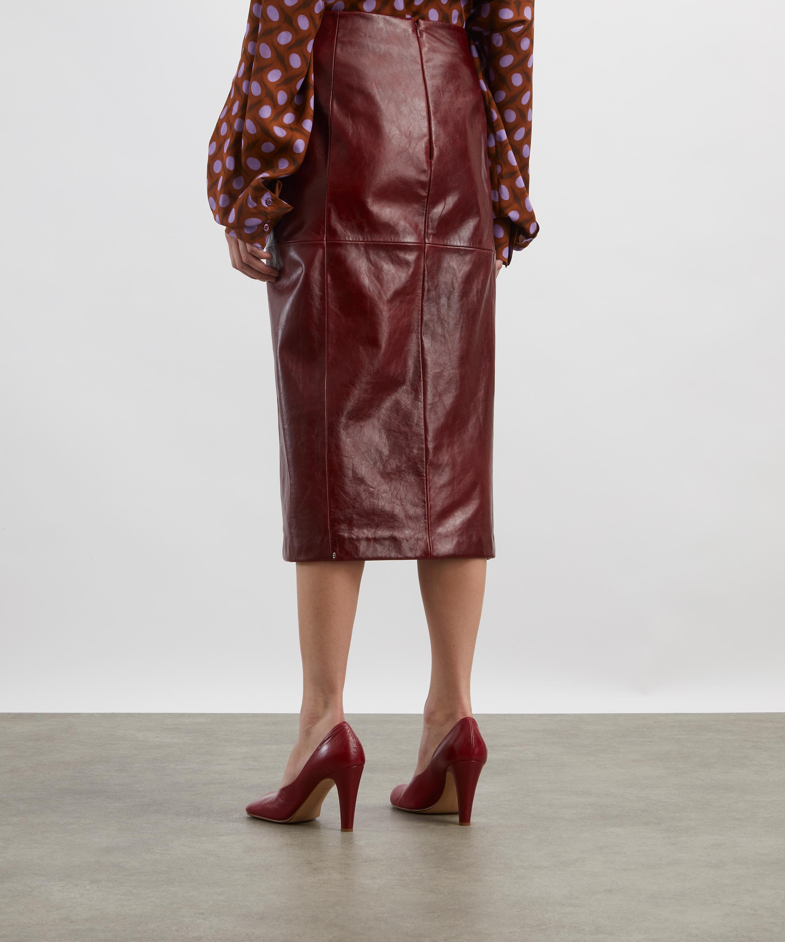 Sportmax - Comma Bordeaux Leather Midi Skirt image number 3