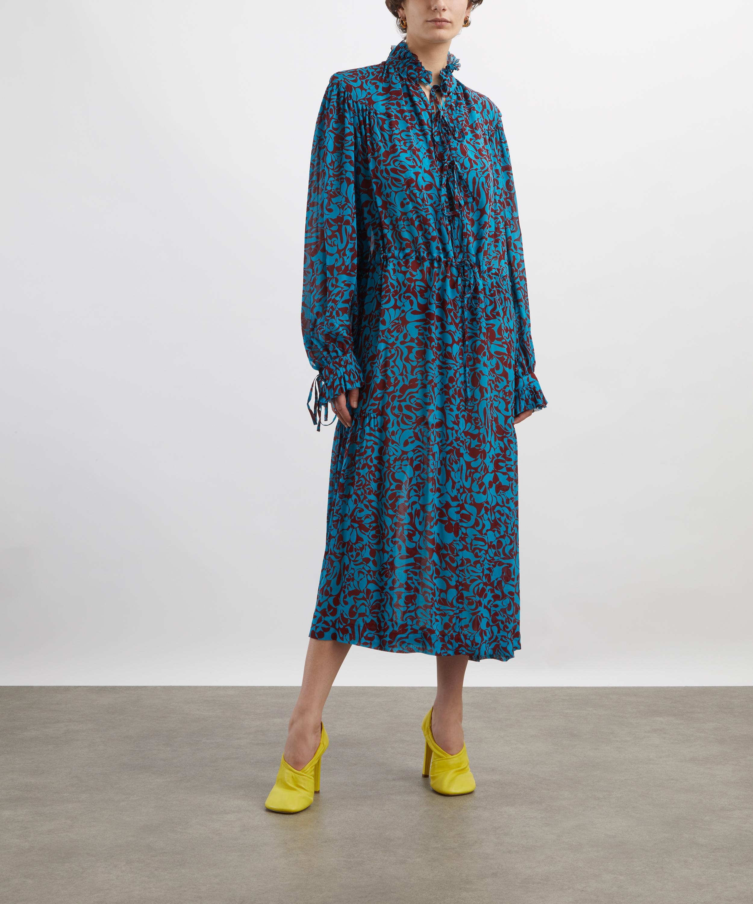 Dries Van Noten - Turquoise Printed Viscose Dress image number 1
