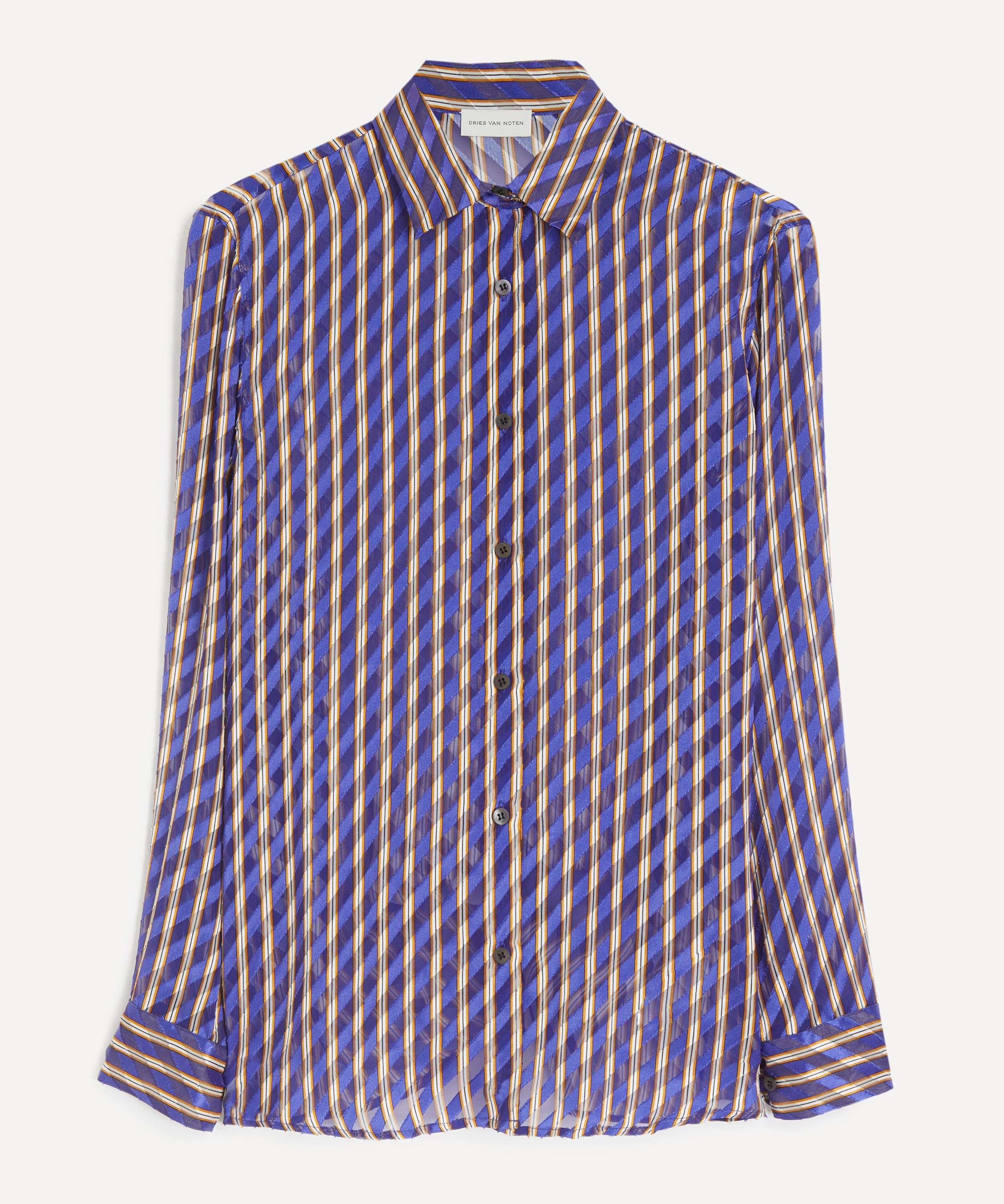 Dries Van Noten - Purple Devor&eacute; Silk-Blend Striped Shirt