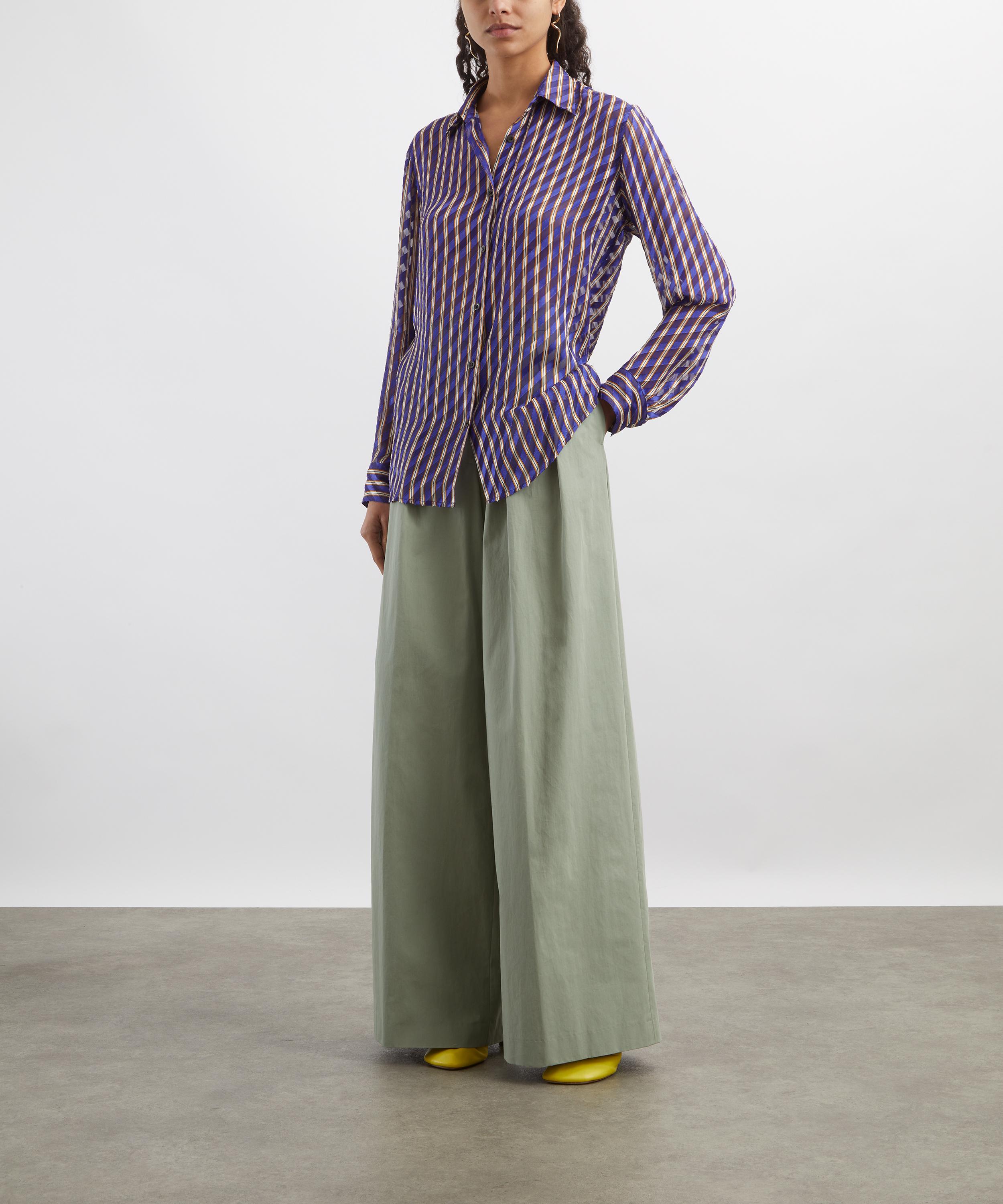 Dries Van Noten - Purple Devor&eacute; Silk-Blend Striped Shirt image number 1
