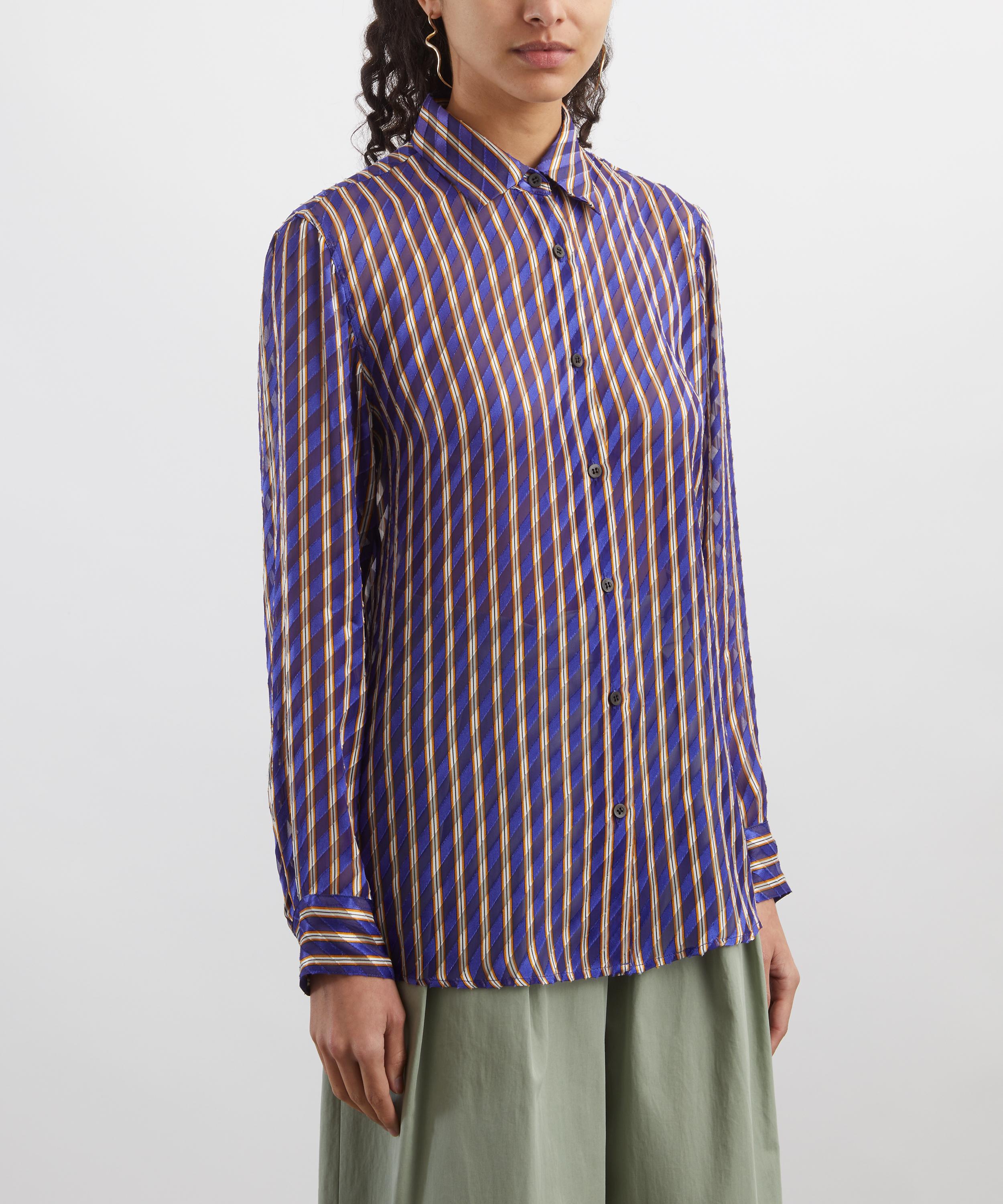Dries Van Noten - Purple Devor&eacute; Silk-Blend Striped Shirt image number 2