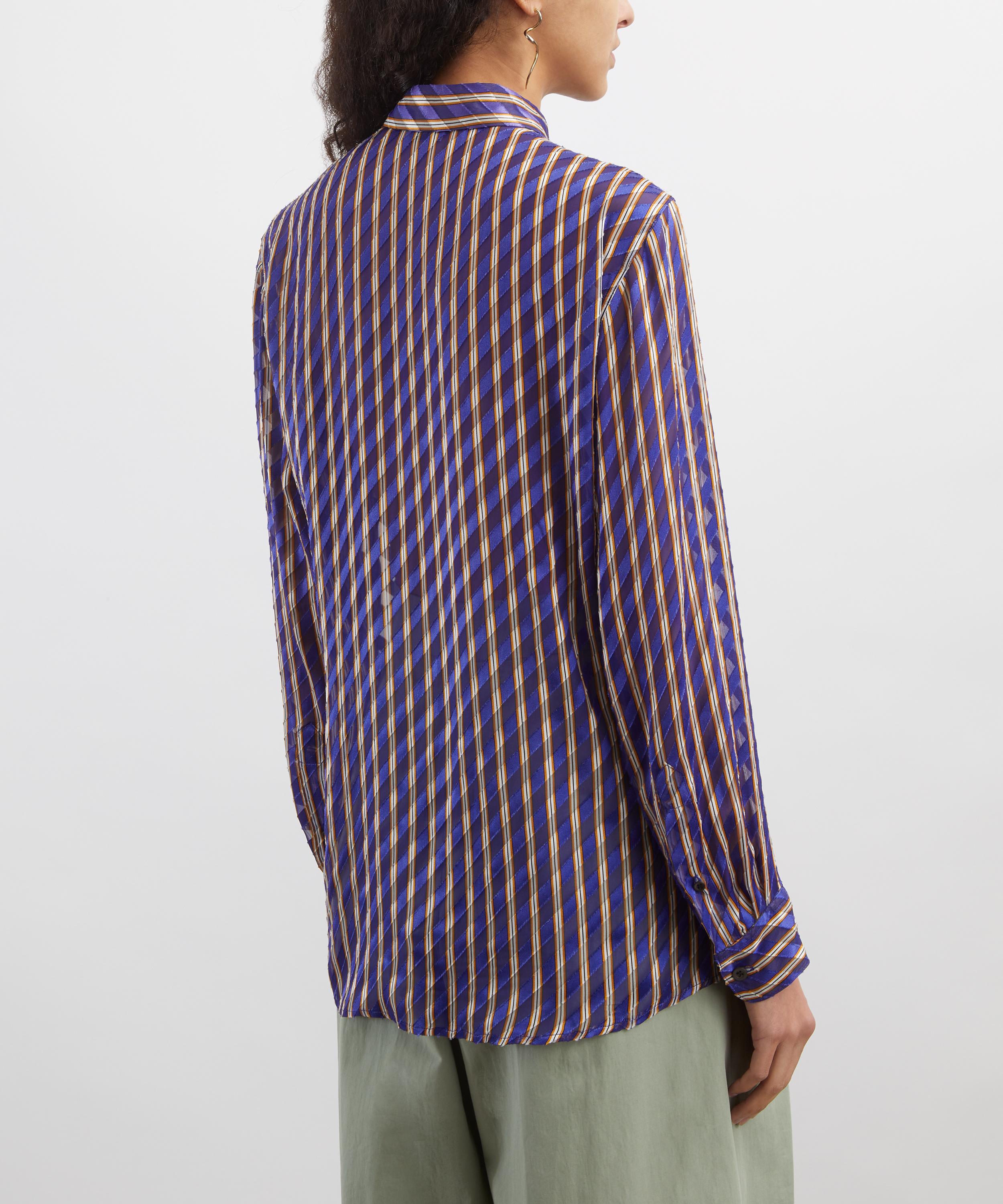 Dries Van Noten - Purple Devor&eacute; Silk-Blend Striped Shirt image number 3