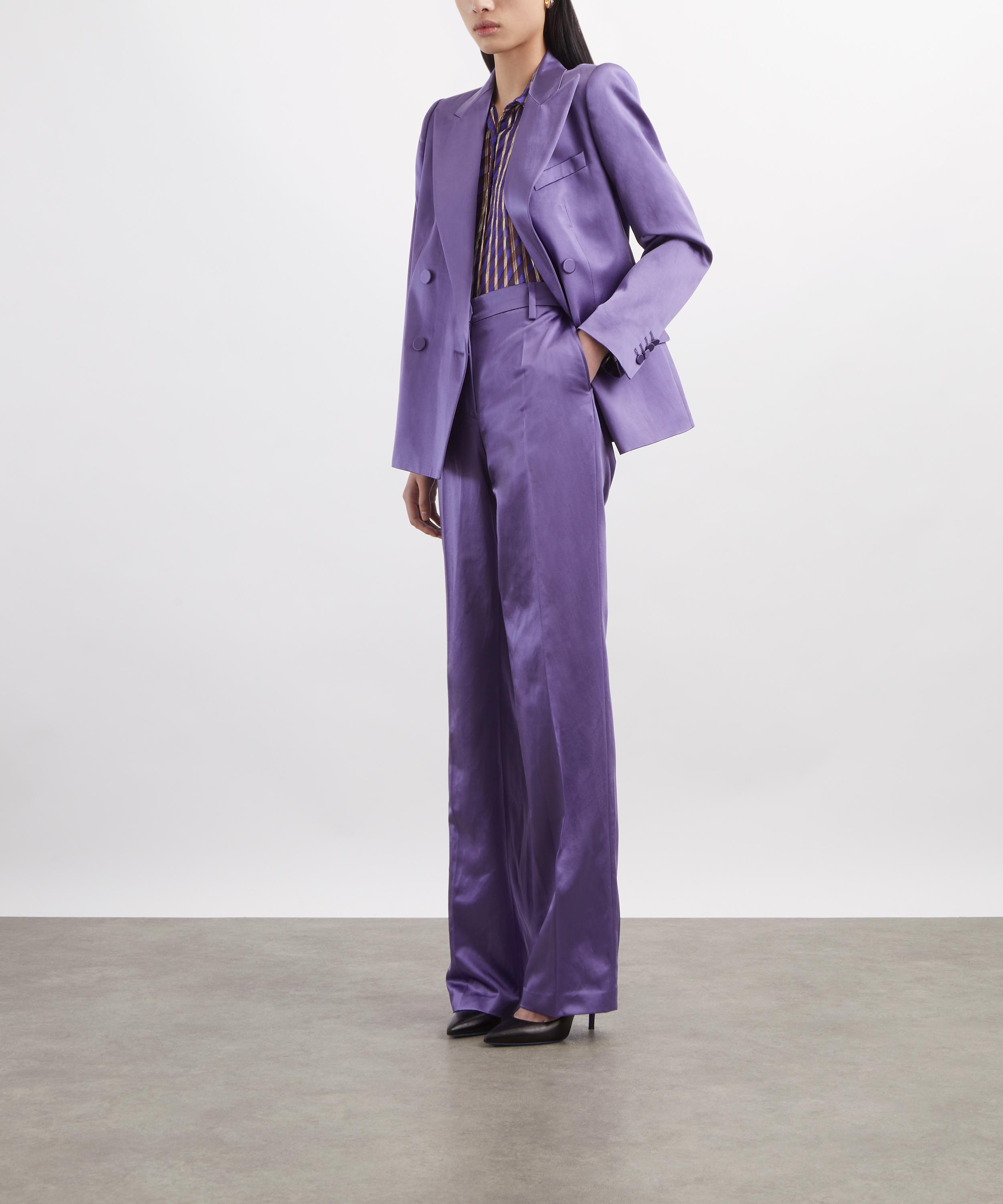 Dries Van Noten - Purple Satin Double-Breasted Blazer image number 1