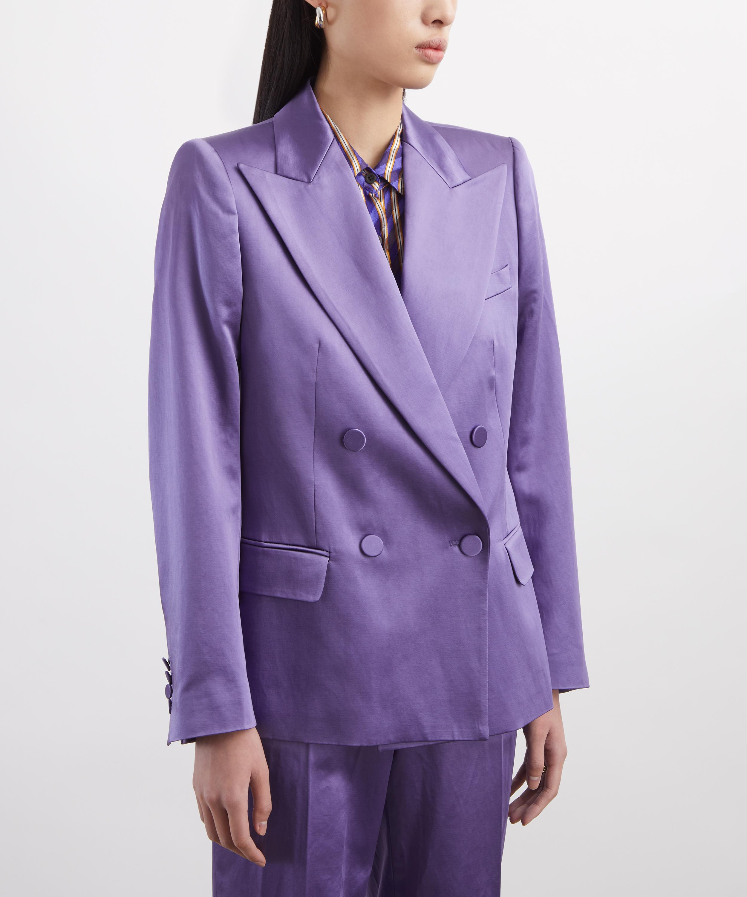 Dries Van Noten - Purple Satin Double-Breasted Blazer image number 2