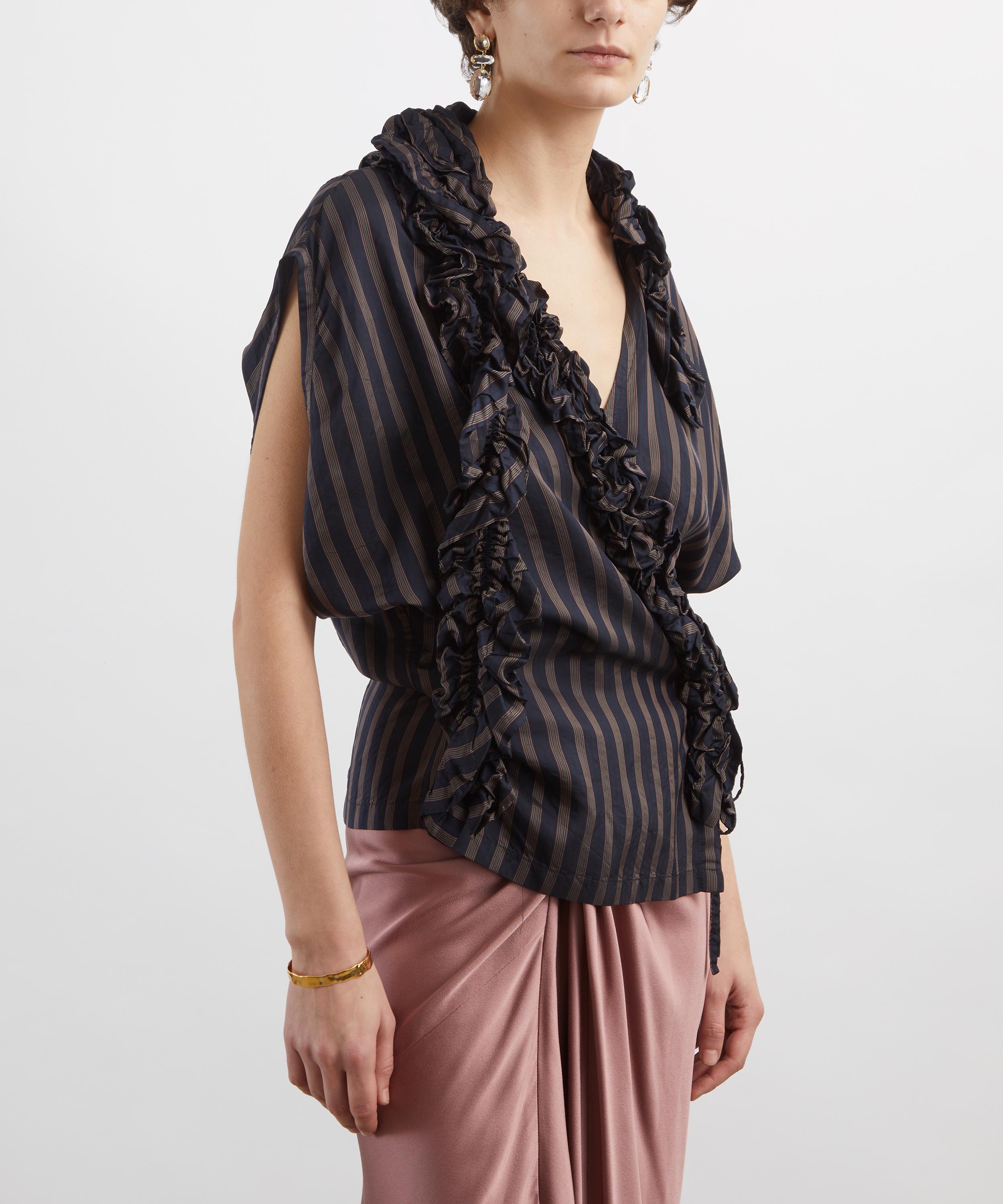 Dries Van Noten - Striped Ruffle Wrap Blouse image number 2