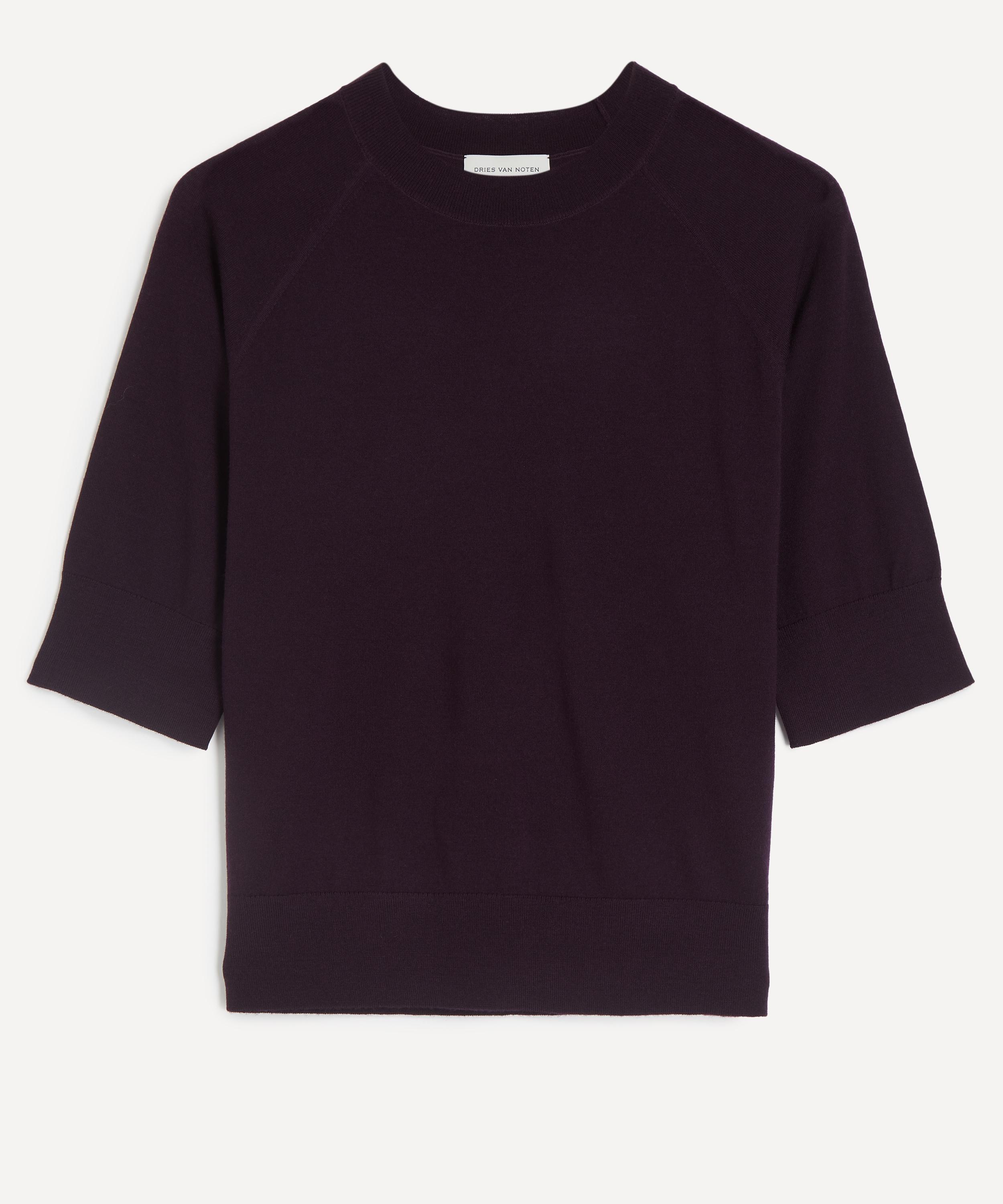 Dries Van Noten - Dark Purple Merino Wool Short-Sleeve Jumper