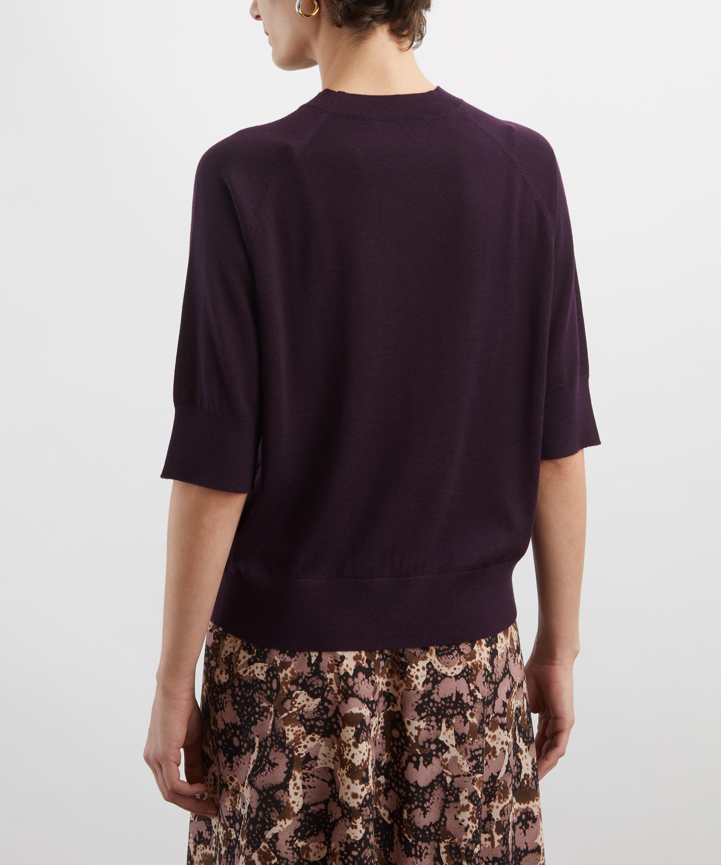 Dries Van Noten - Dark Purple Merino Wool Short-Sleeve Jumper image number 3