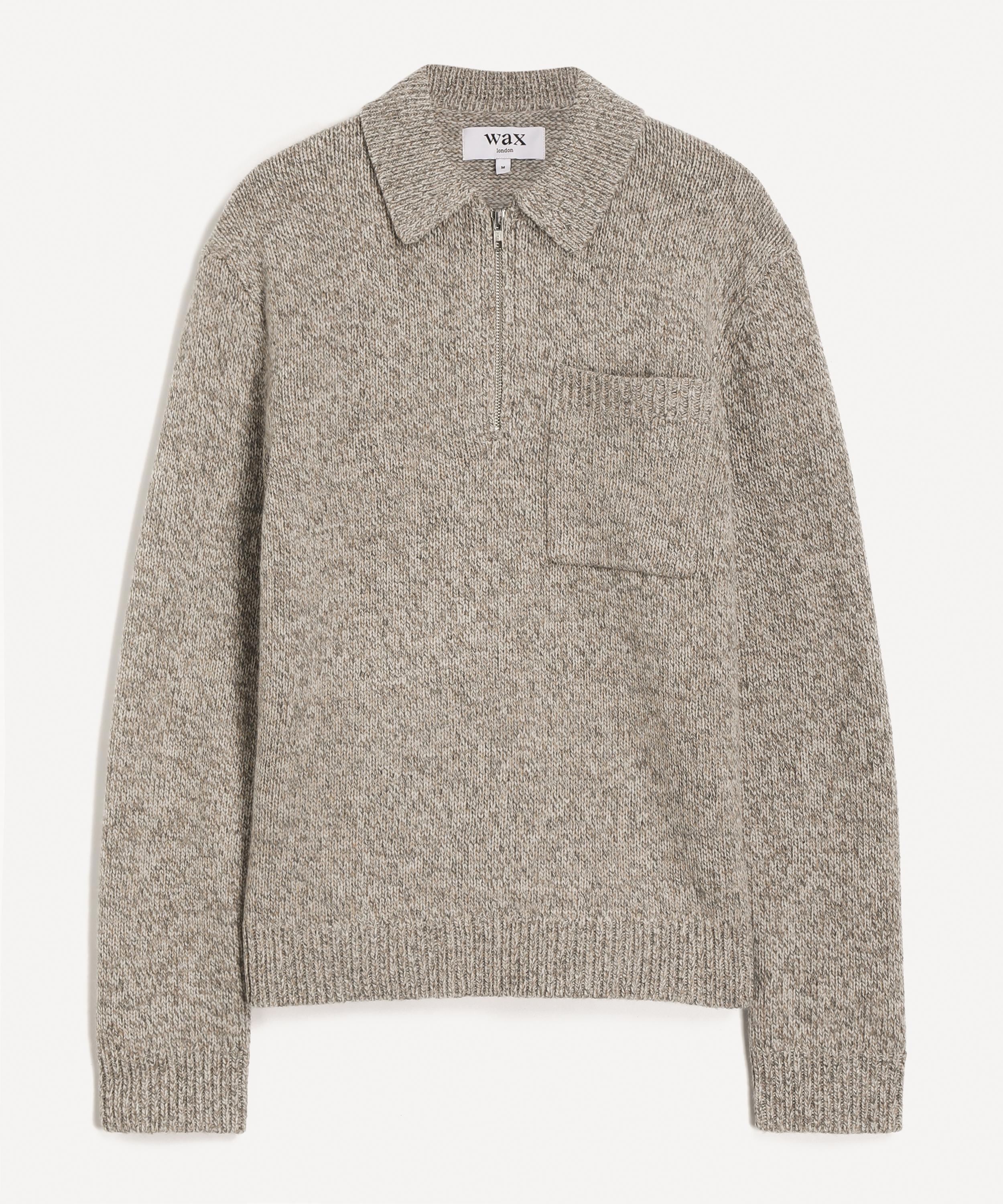 Wax London - Alpha Grey Fleck-Wool Zip Polo