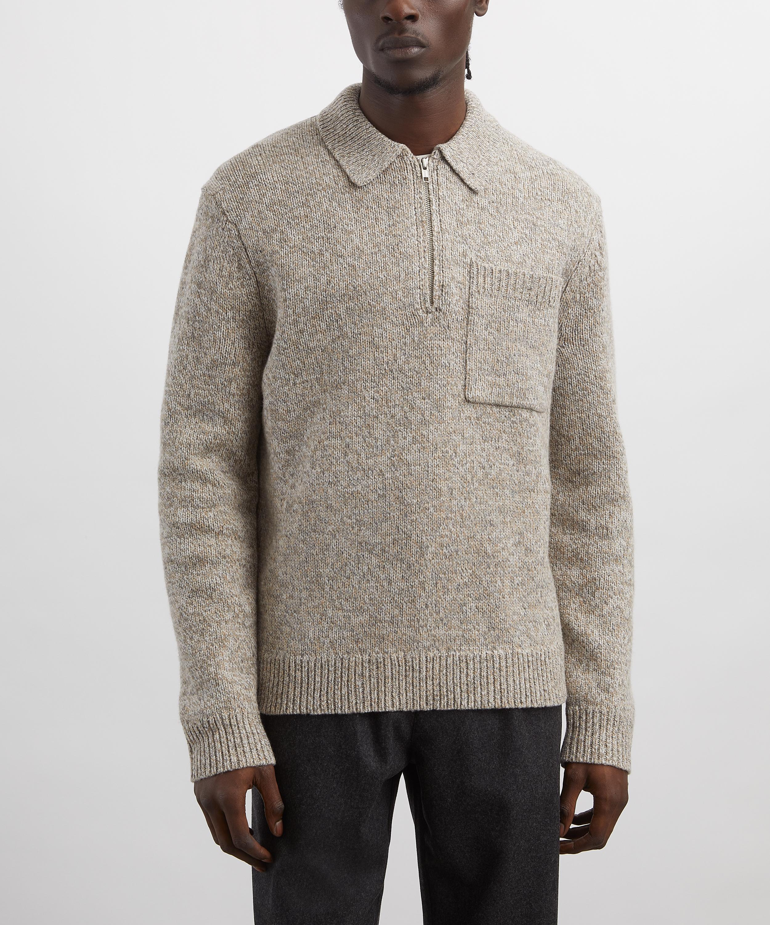 Wax London - Alpha Grey Fleck-Wool Zip Polo image number 2
