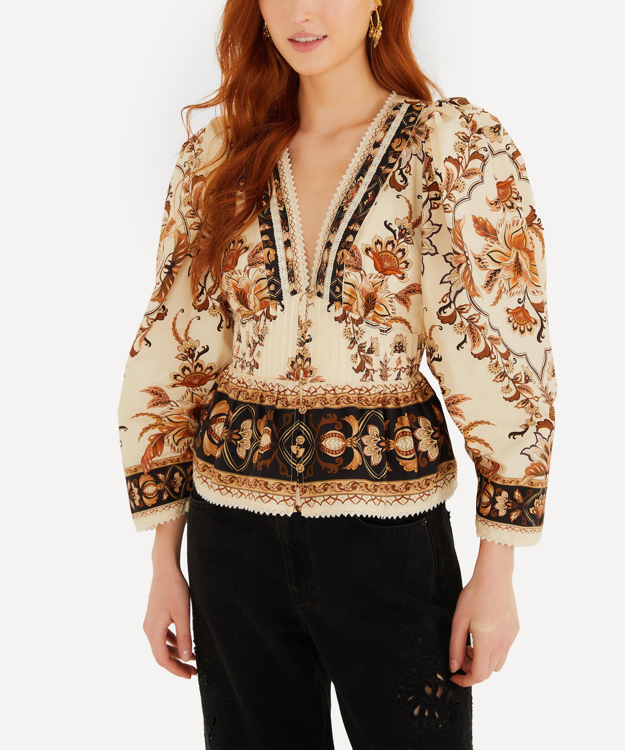 FARM Rio - Majestic Garden Sand Lace Puff-Sleeve Blouse