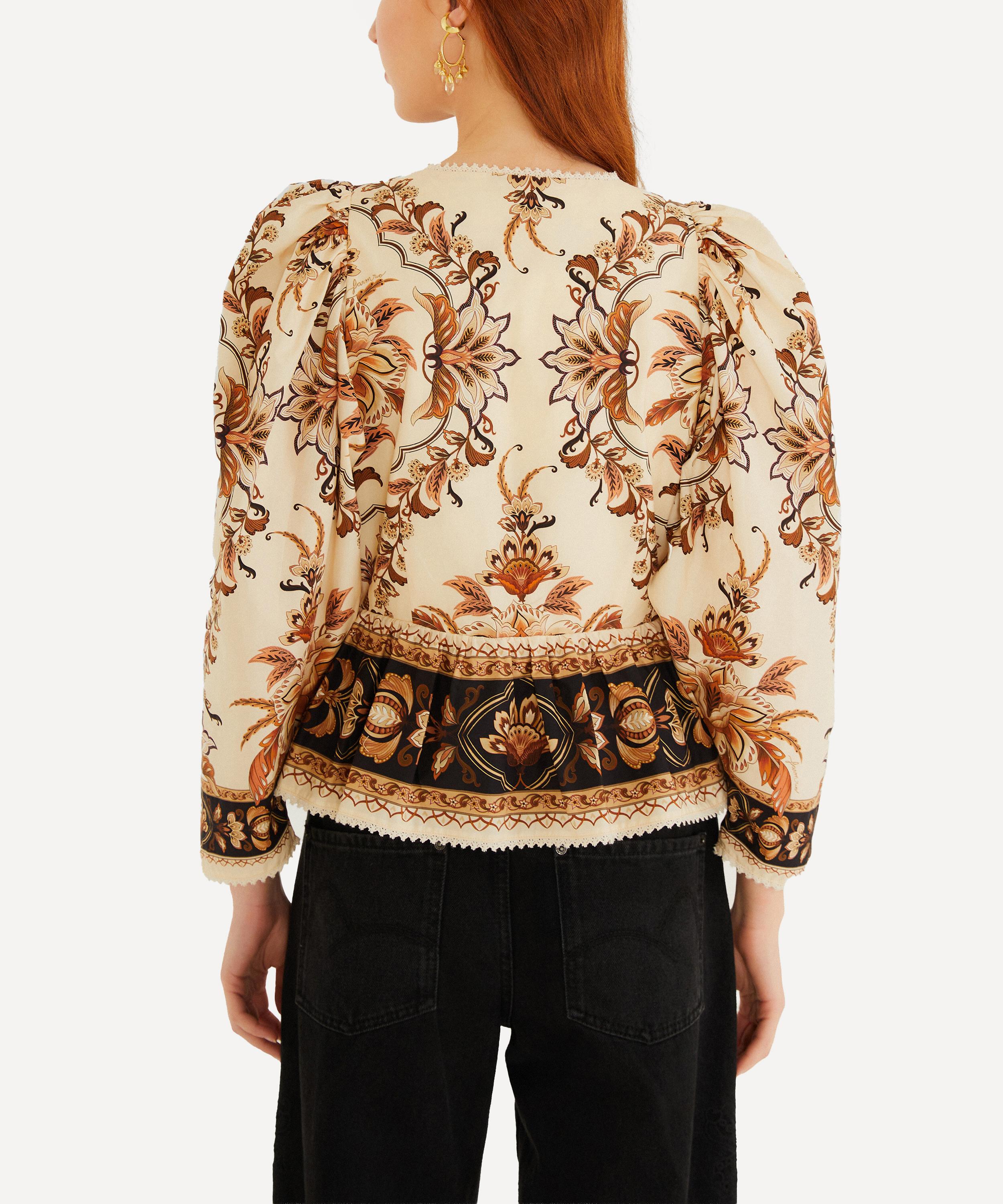 FARM Rio - Majestic Garden Sand Lace Puff-Sleeve Blouse image number 1