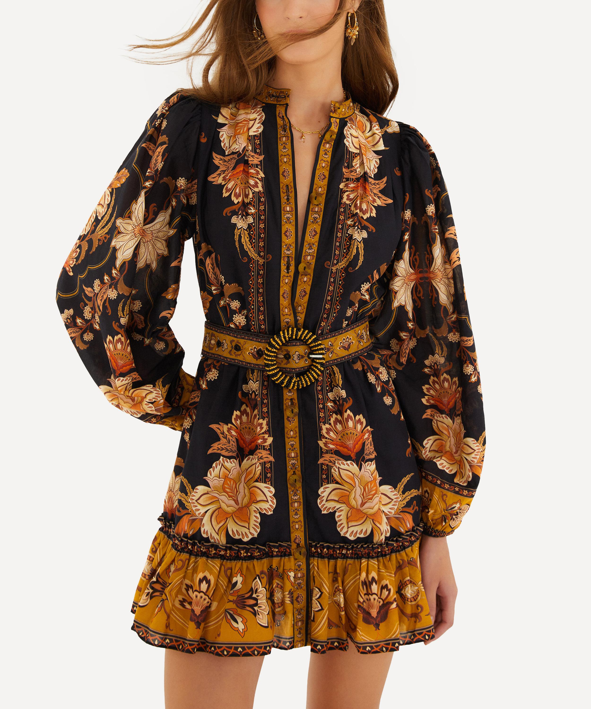 FARM Rio - Black Majestic Garden Beaded Buckle Mini Dress