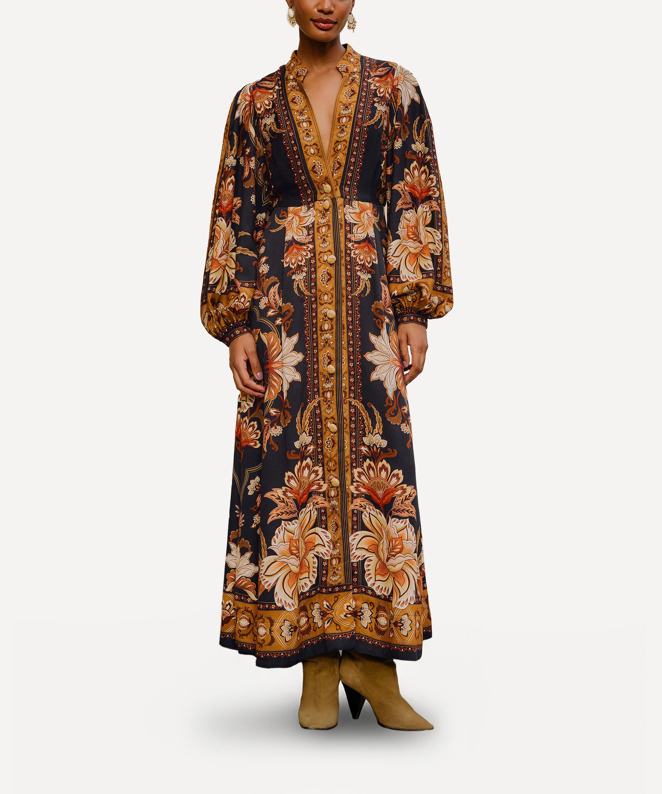 FARM Rio - Black Majestic Garden Puff-Sleeve Maxi Dress