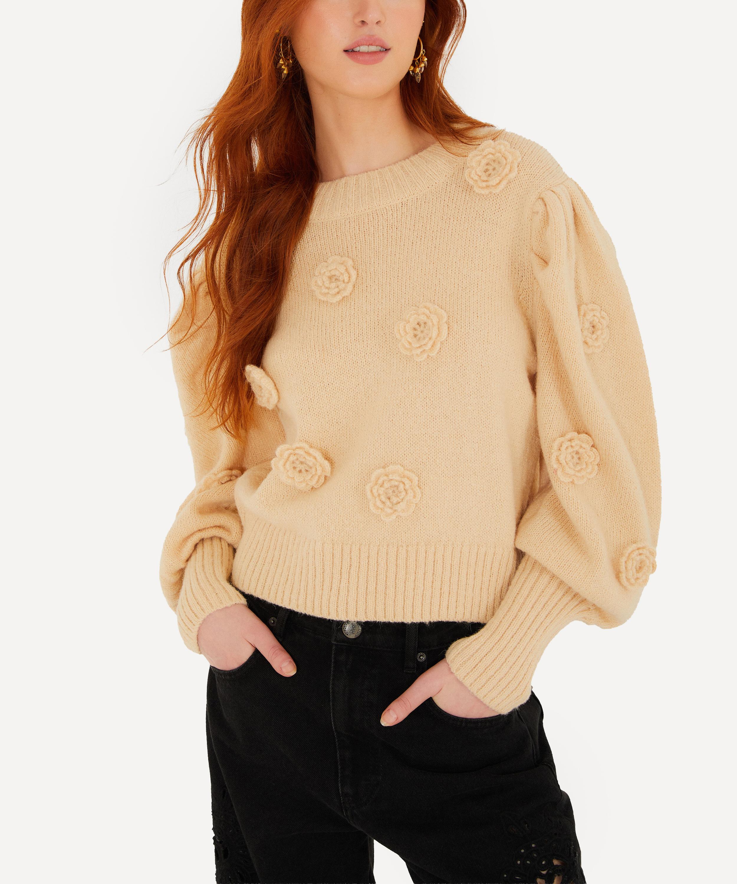 FARM Rio - Sand Crochet Flower Knit Jumper