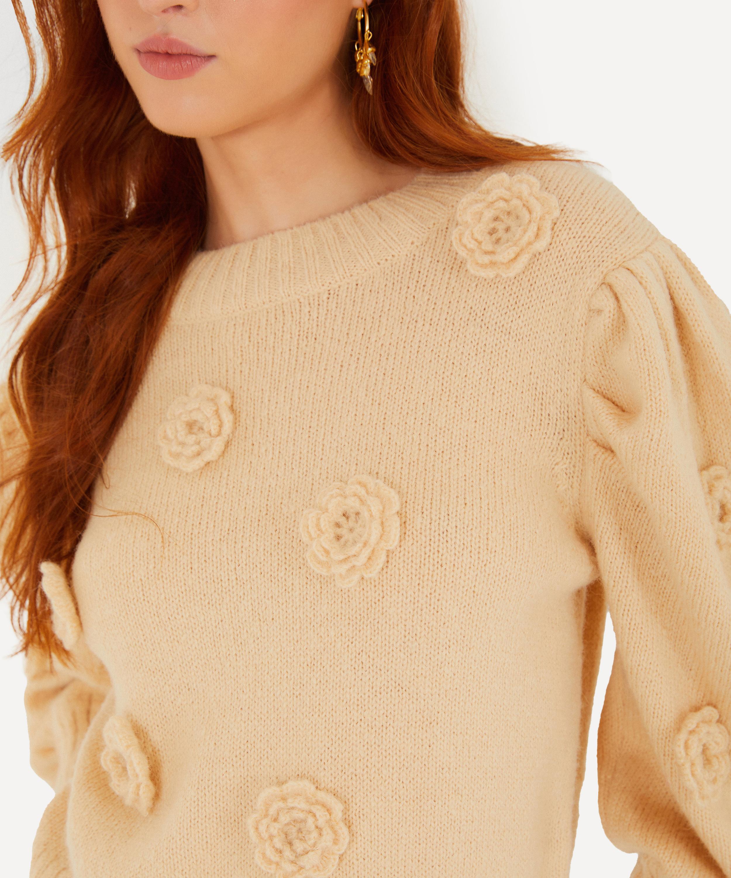FARM Rio - Sand Crochet Flower Knit Jumper image number 2