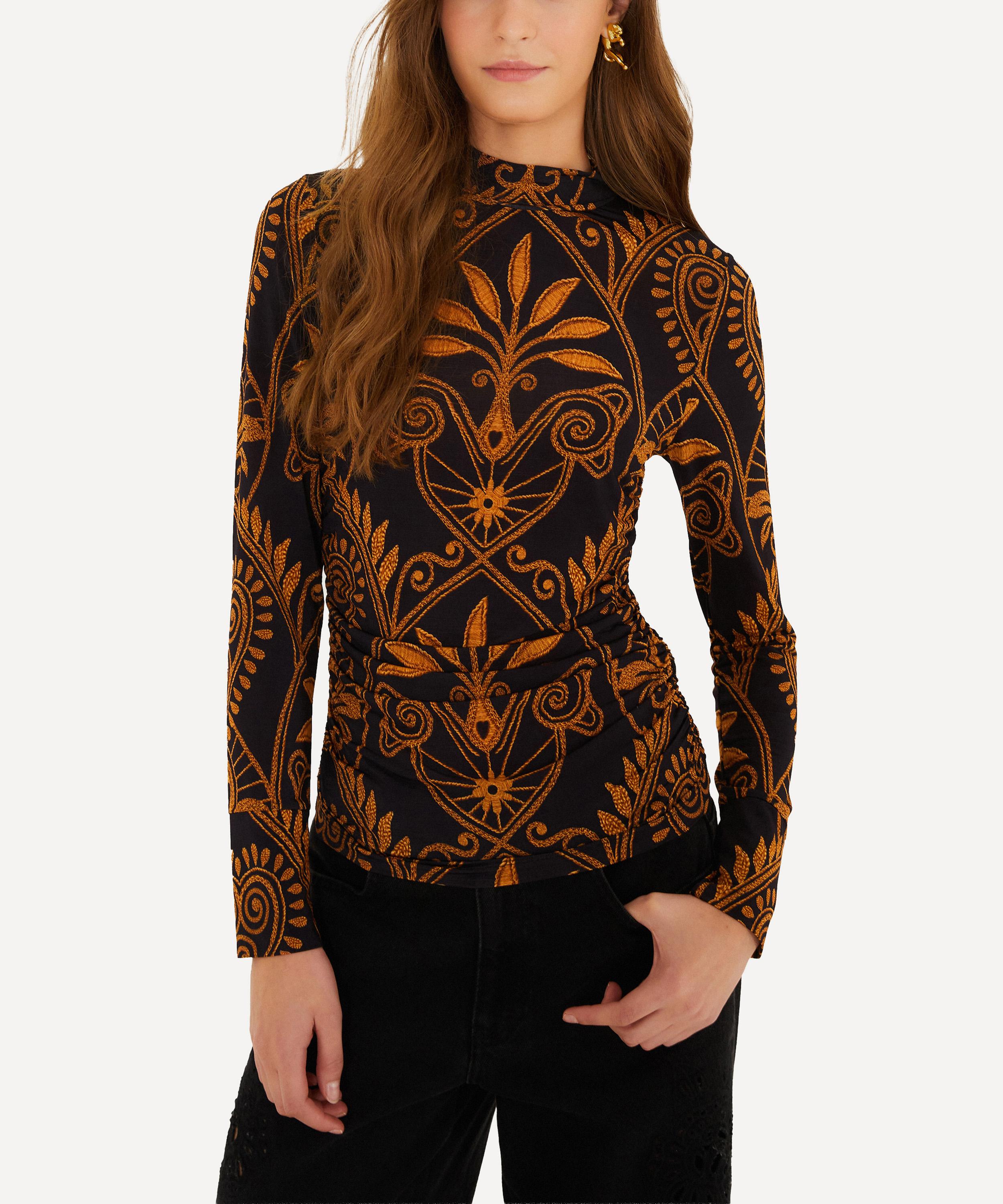 FARM Rio - Black Cornely Ainika Ruched Waist Jersey Blouse