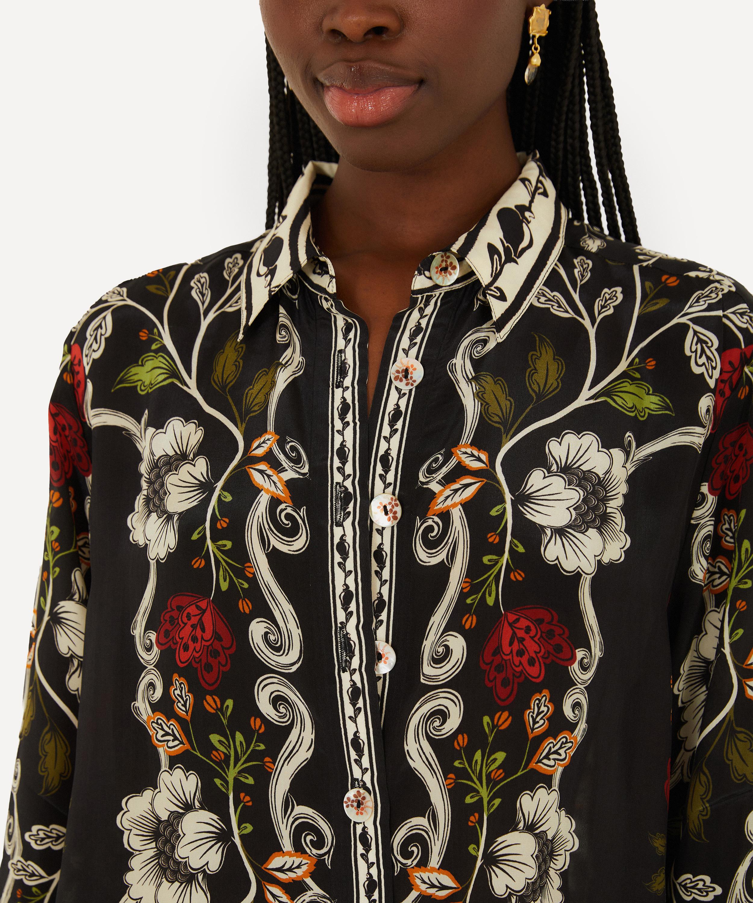 FARM Rio - Black Rococo Flowers Collared Buttoned Shirt image number 2