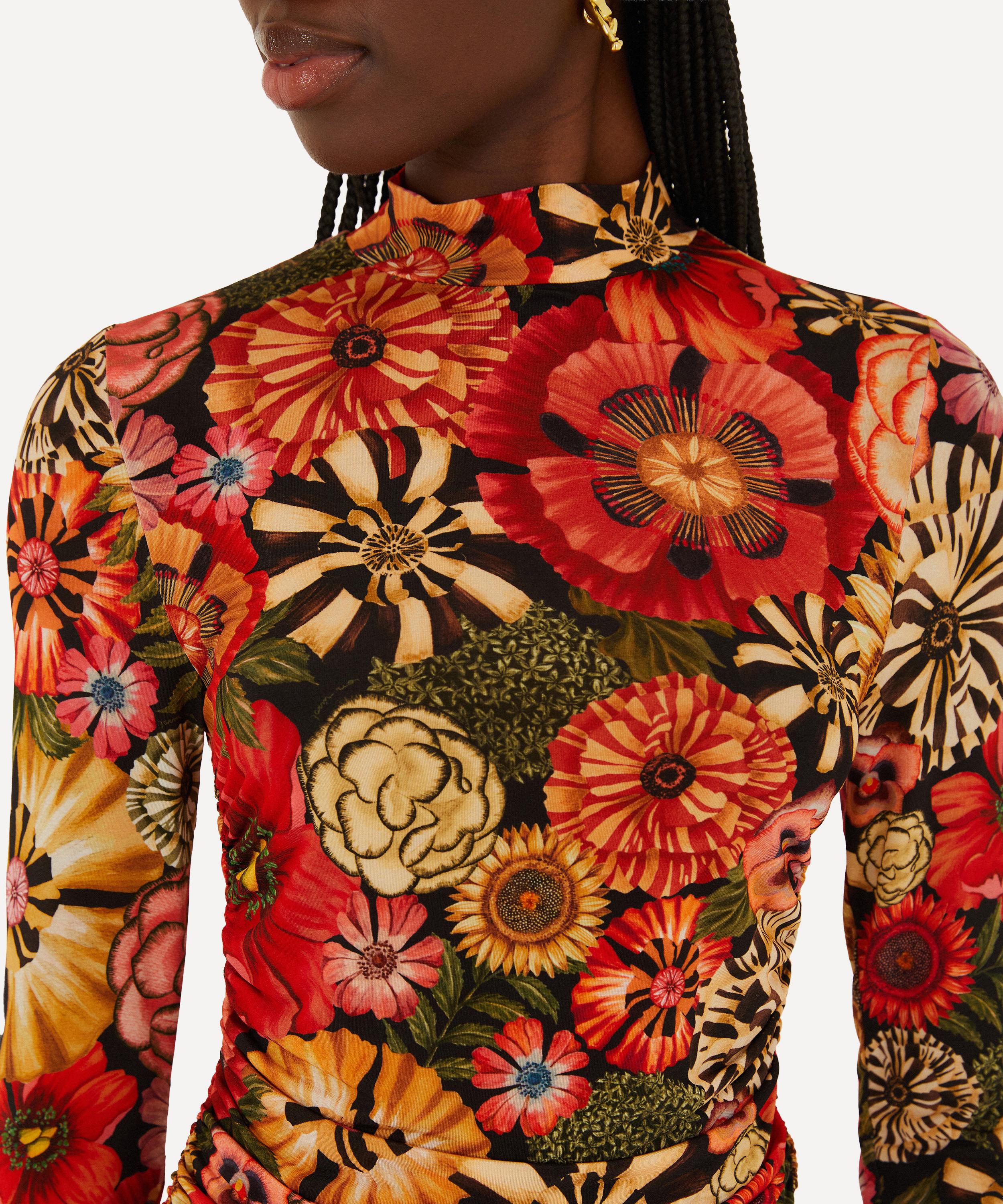 FARM Rio - Black Flowershop Ruched Waist Jersey Blouse image number 2