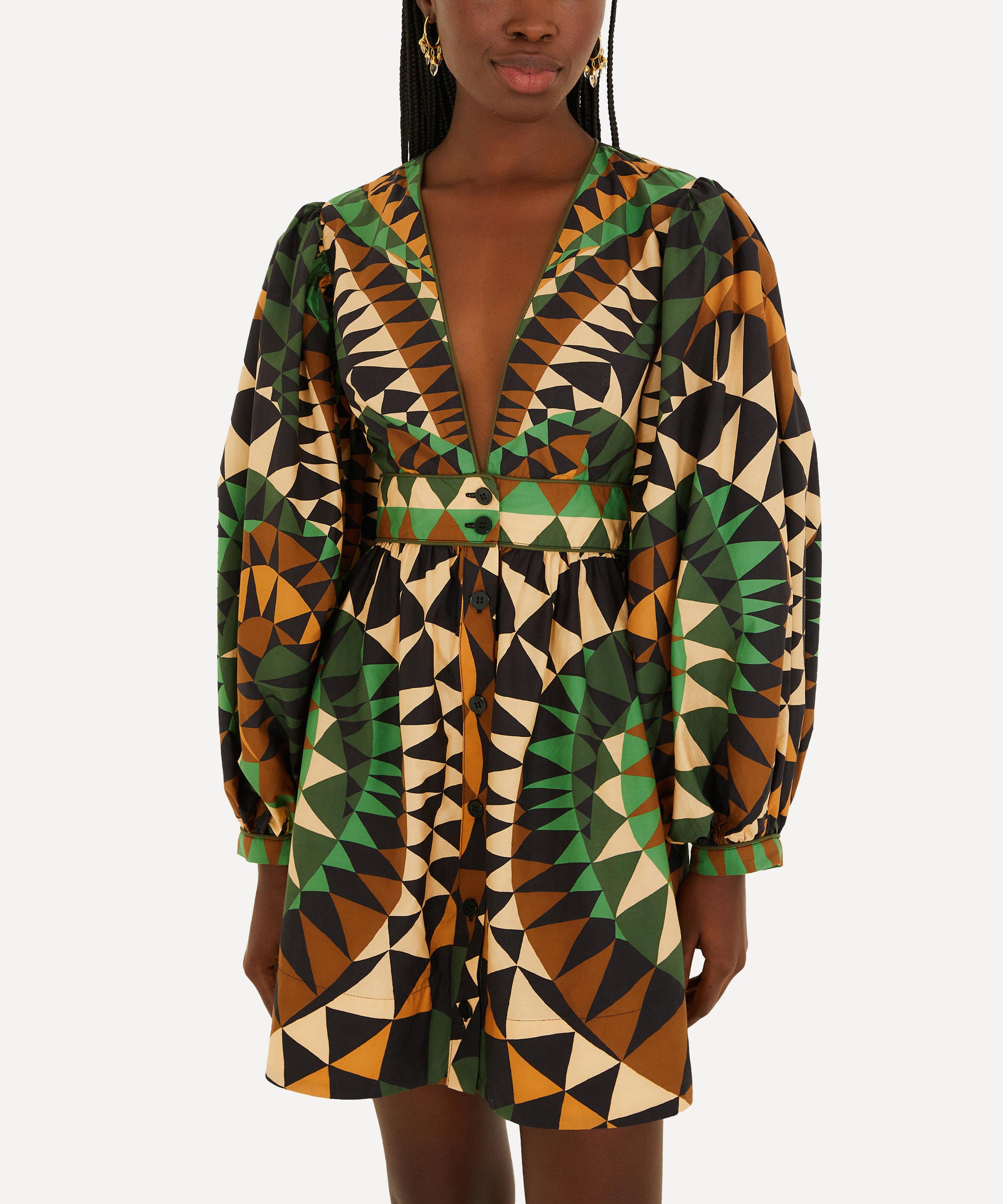 FARM Rio - Green Heart Deco Puff-Sleeve Mini Dress