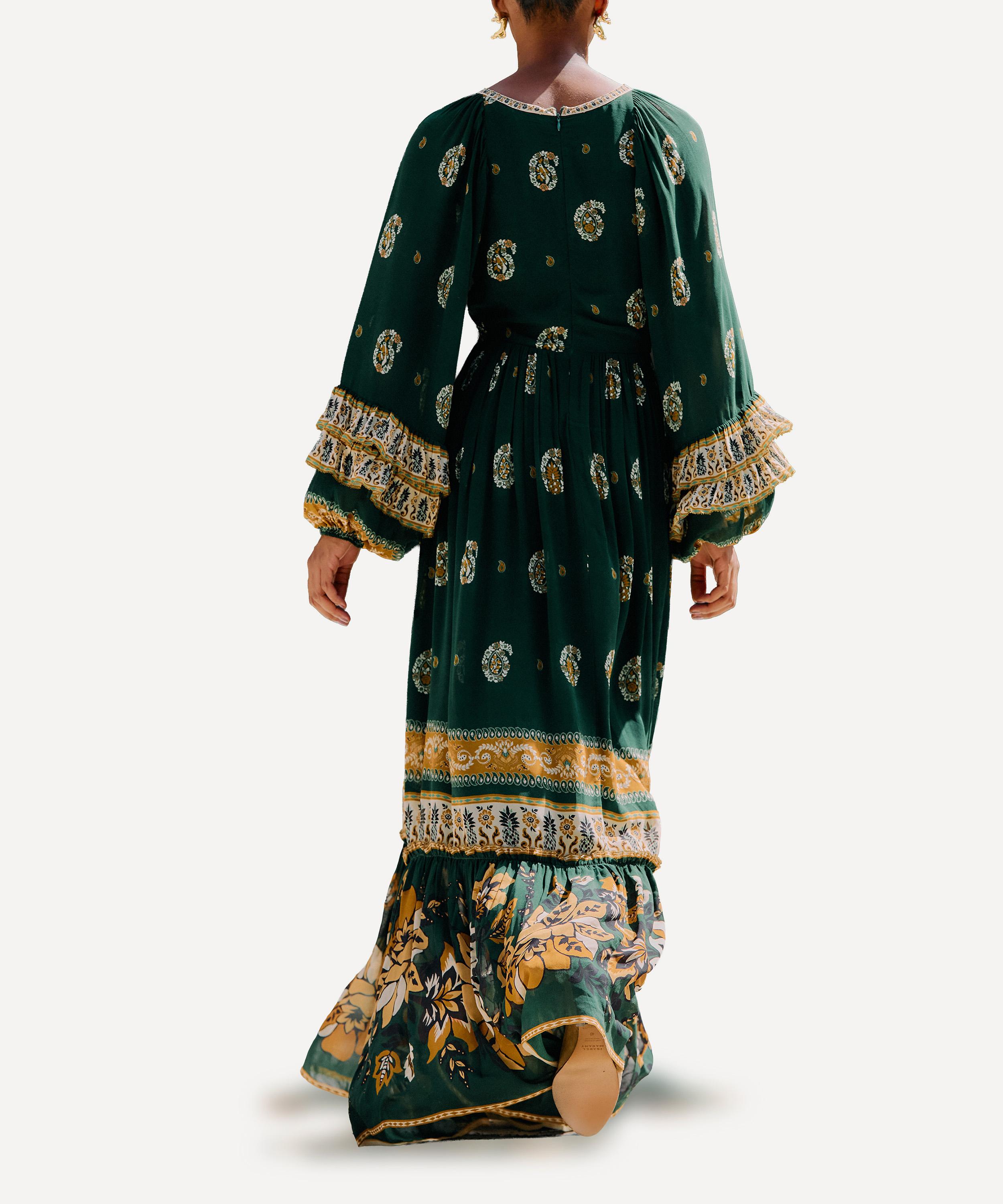 FARM Rio - Green Ayla Long-Sleeve Ruffled Maxi Dress image number 1