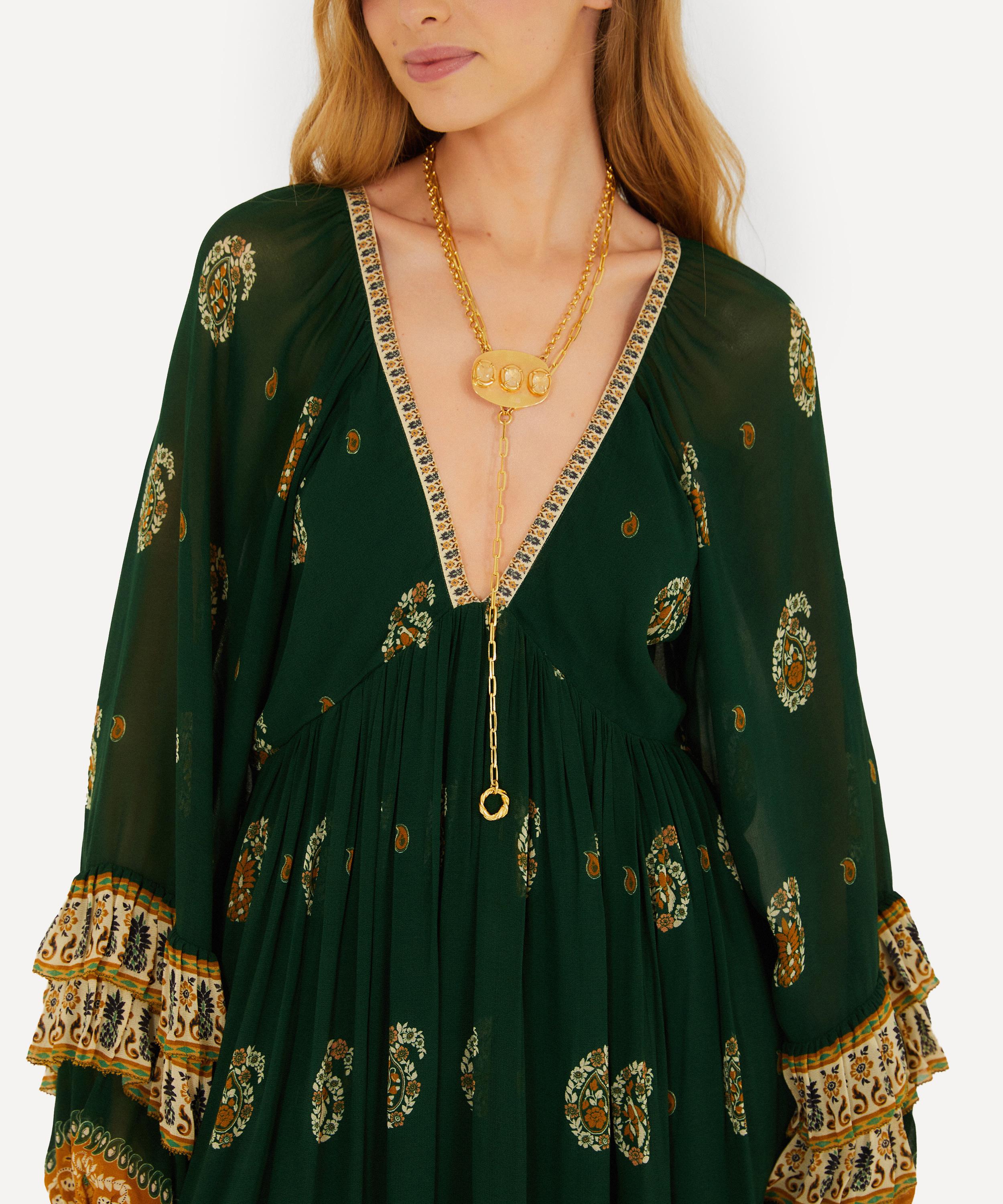 FARM Rio - Green Ayla Long-Sleeve Ruffled Maxi Dress image number 2