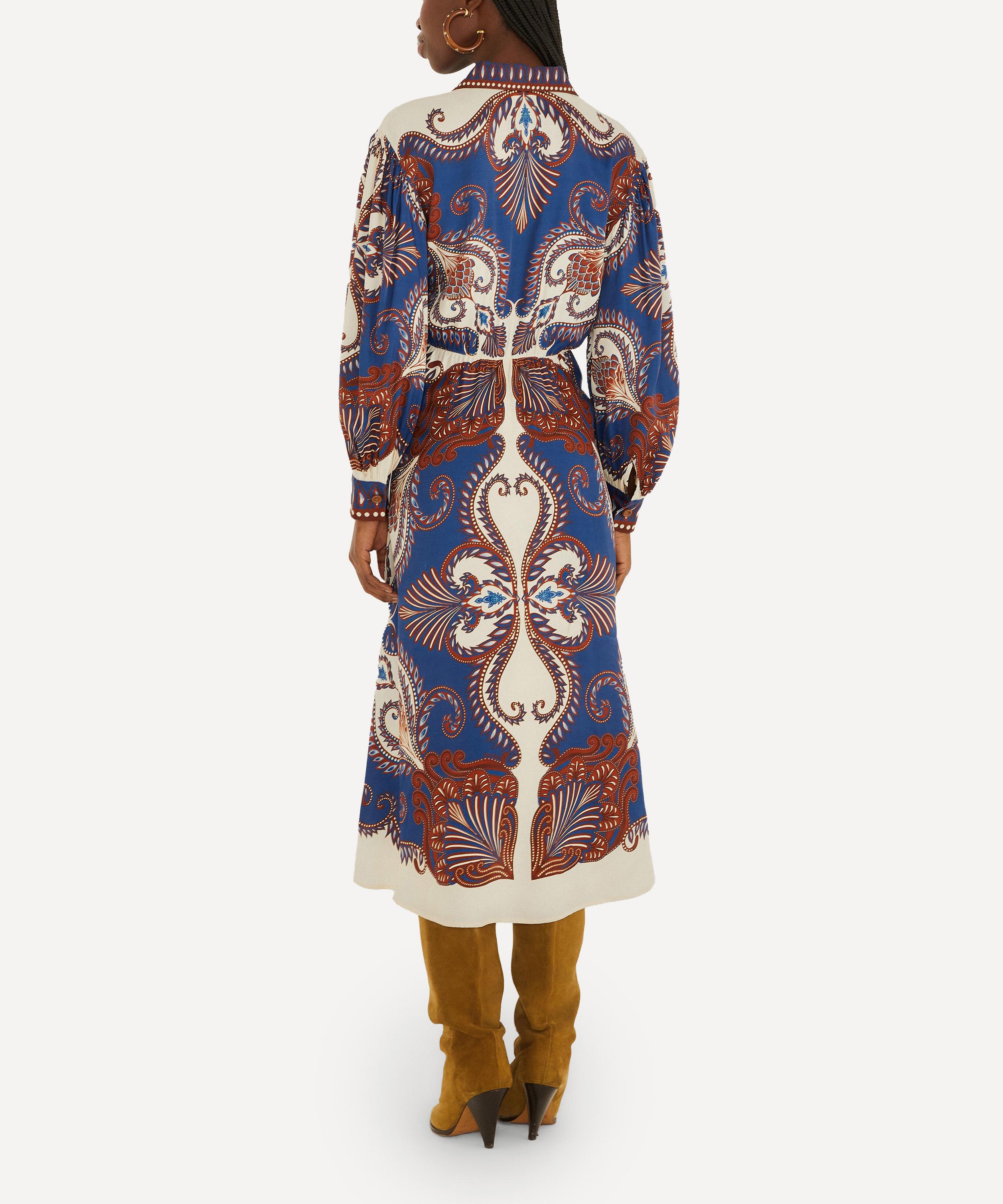 FARM Rio - Blue Arabesque Scarf Midi Shirt Dress image number 1