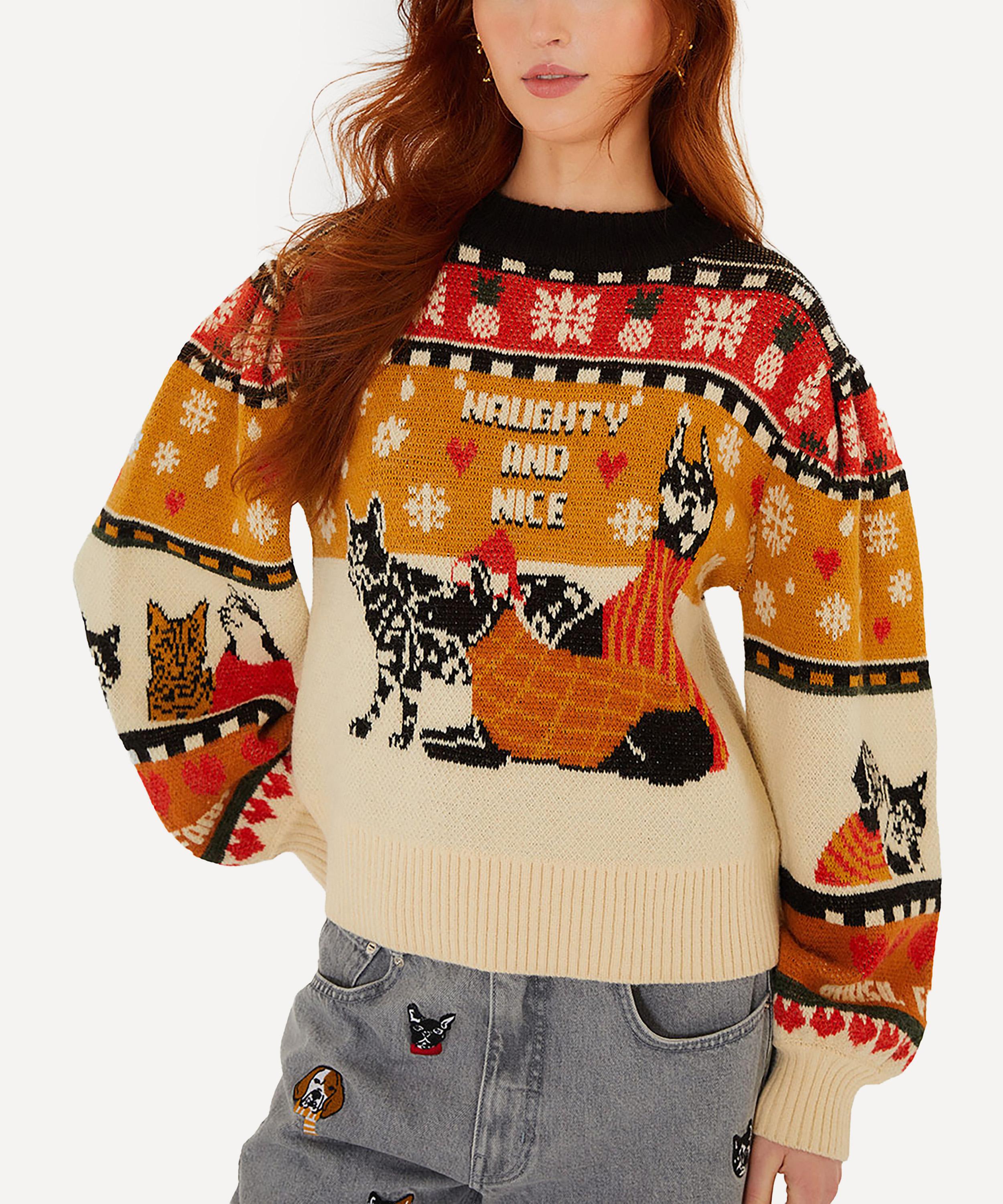 FARM Rio - Multicolor Naughty And Nice Puff-Sleeve Knit Jumper