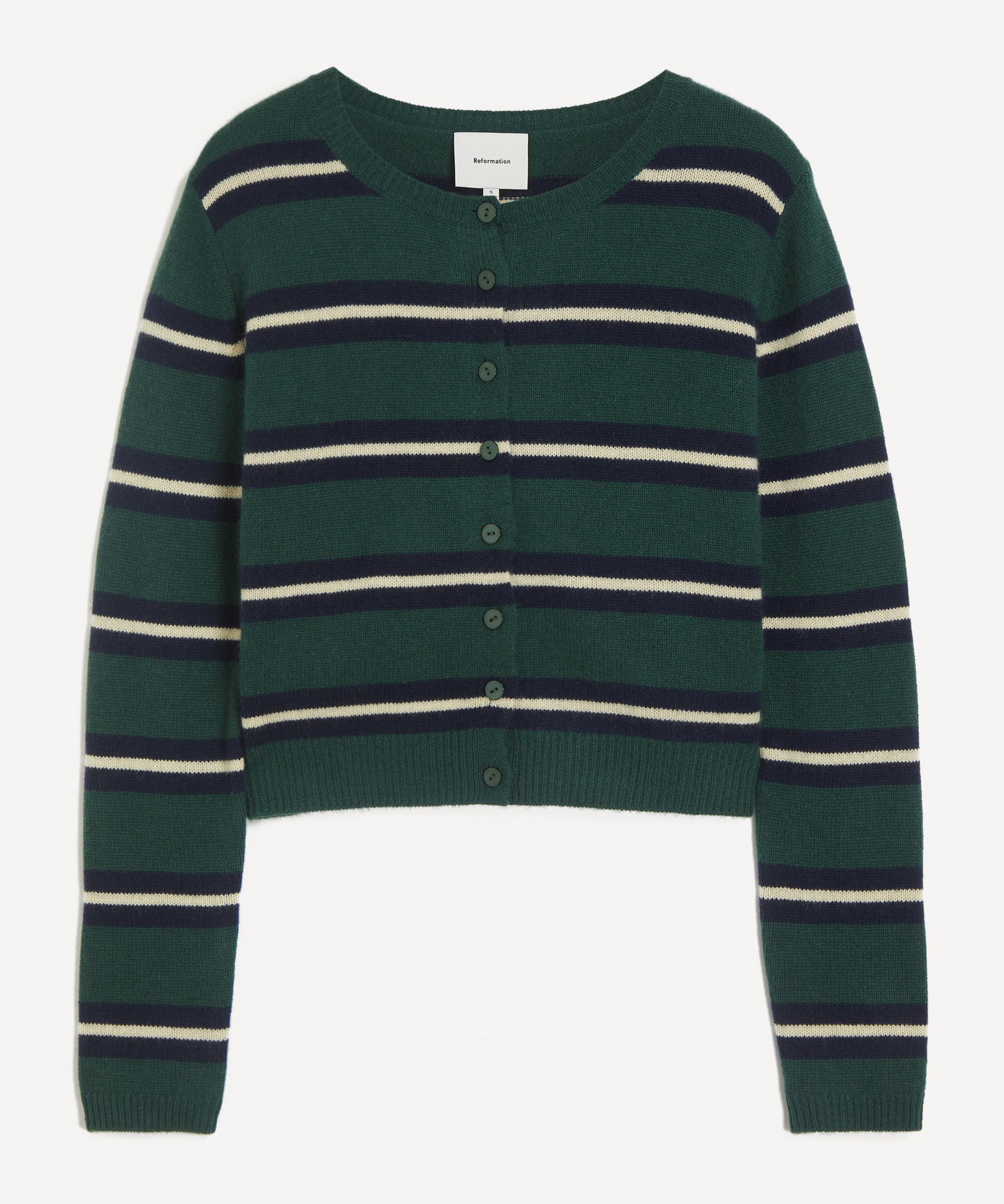 Reformation - Clara Dark Pine Multi Stripe Cashmere Cardigan&nbsp;