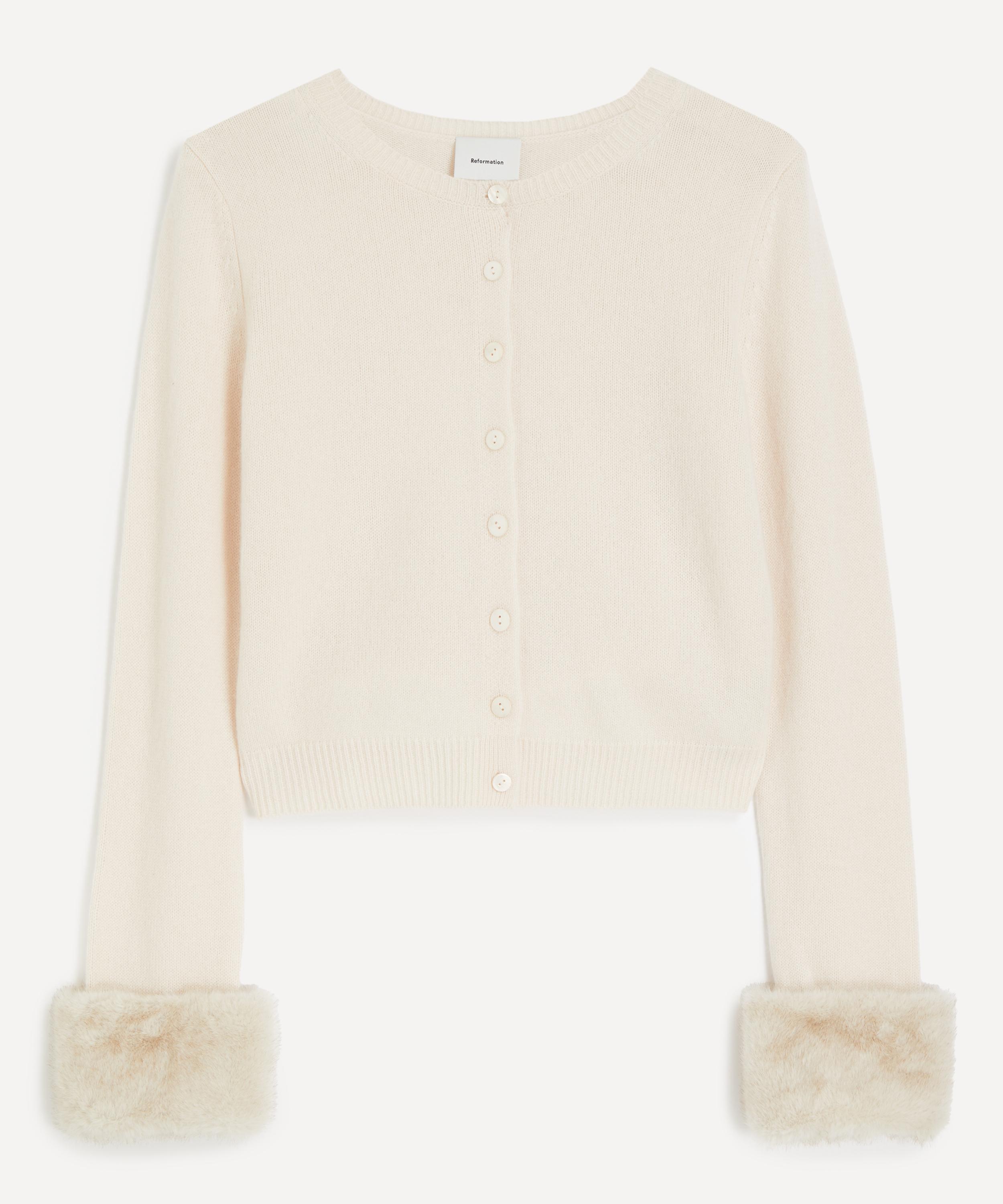 Reformation - Clara Cream Faux-Fur Cuff Cashmere Cardigan
