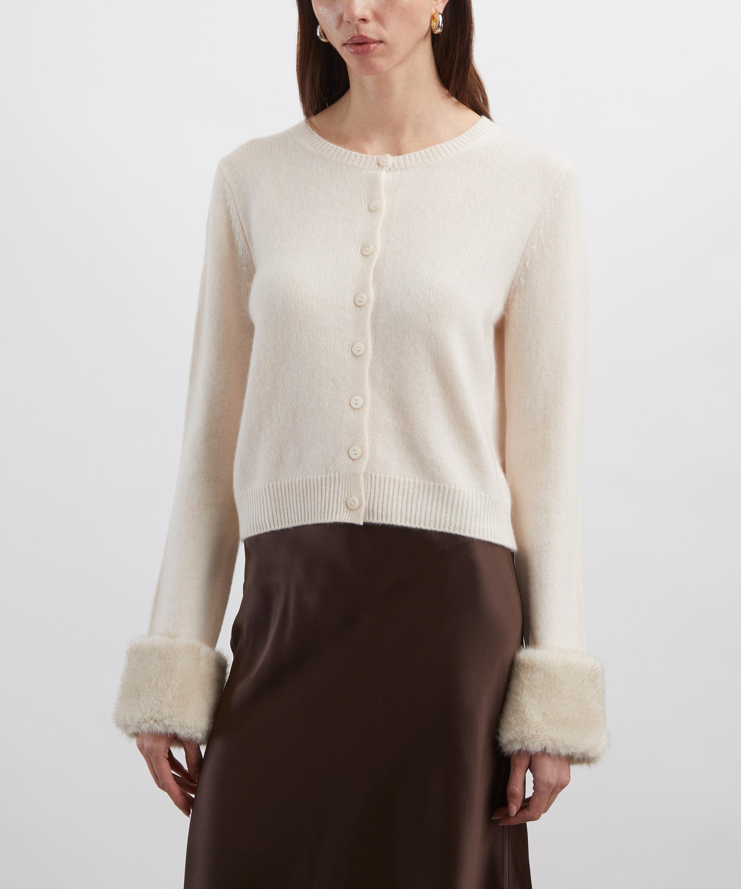 Reformation - Clara Cream Faux-Fur Cuff Cashmere Cardigan image number 2