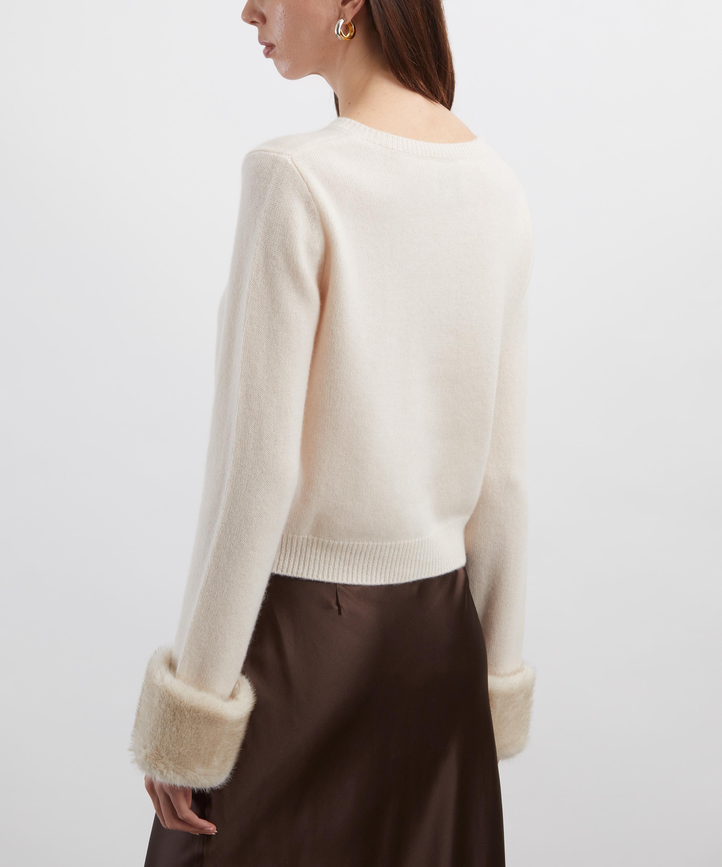 Reformation - Clara Cream Faux-Fur Cuff Cashmere Cardigan image number 3
