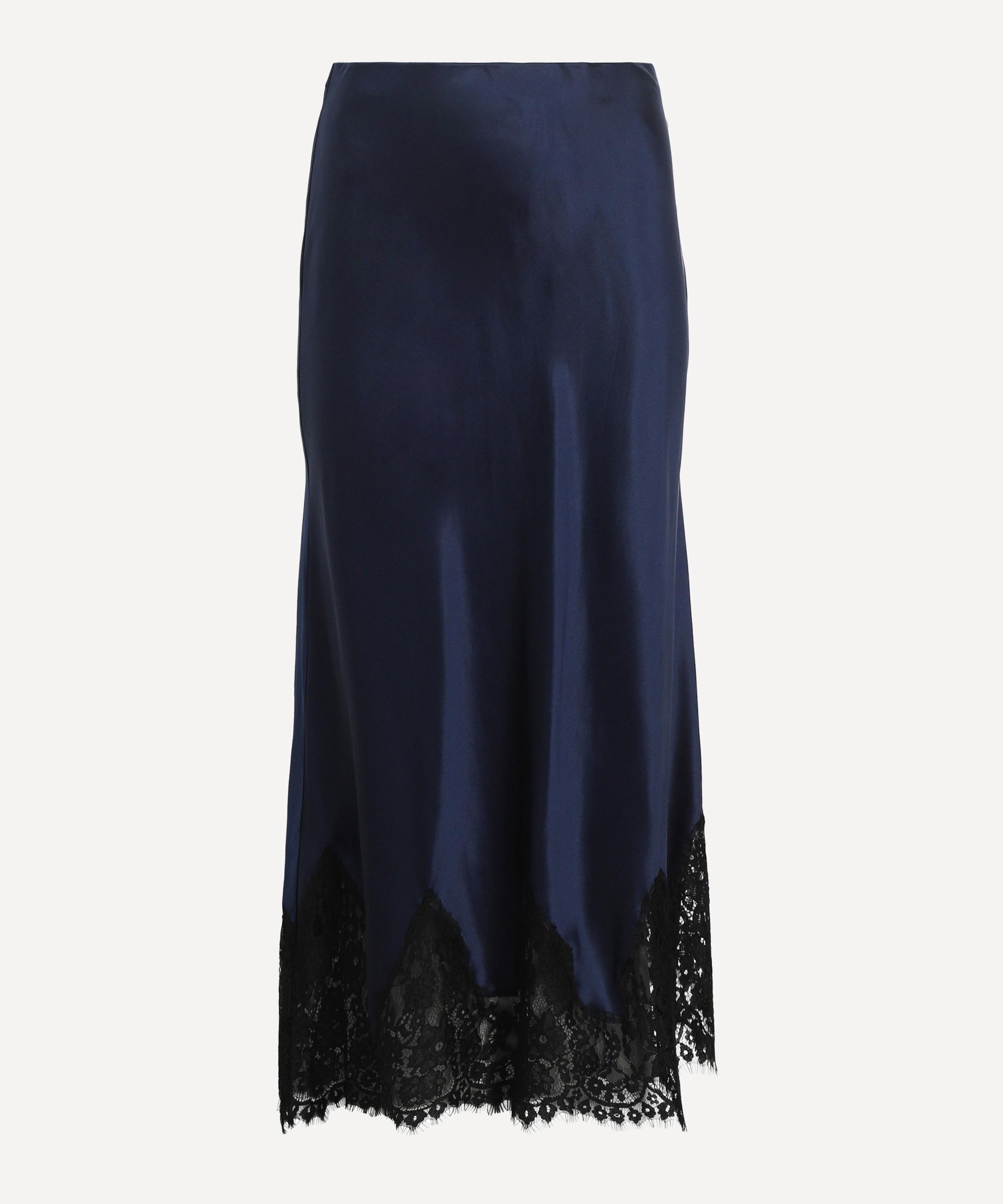 Reformation - Carolina Navy Silk Skirt
