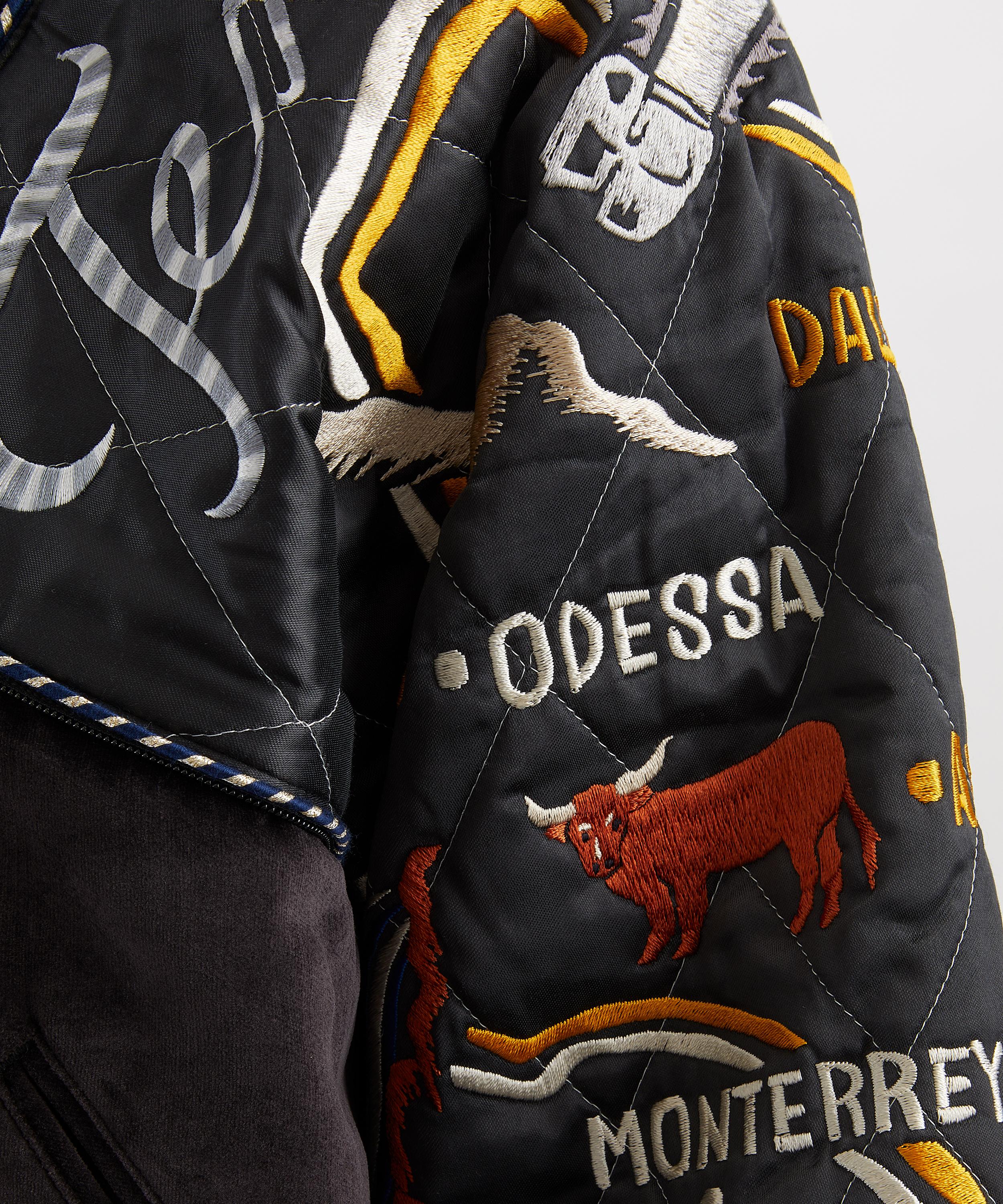 Kapital Texas Embroidered Quilted Velveteen Sham Bomber Jacket