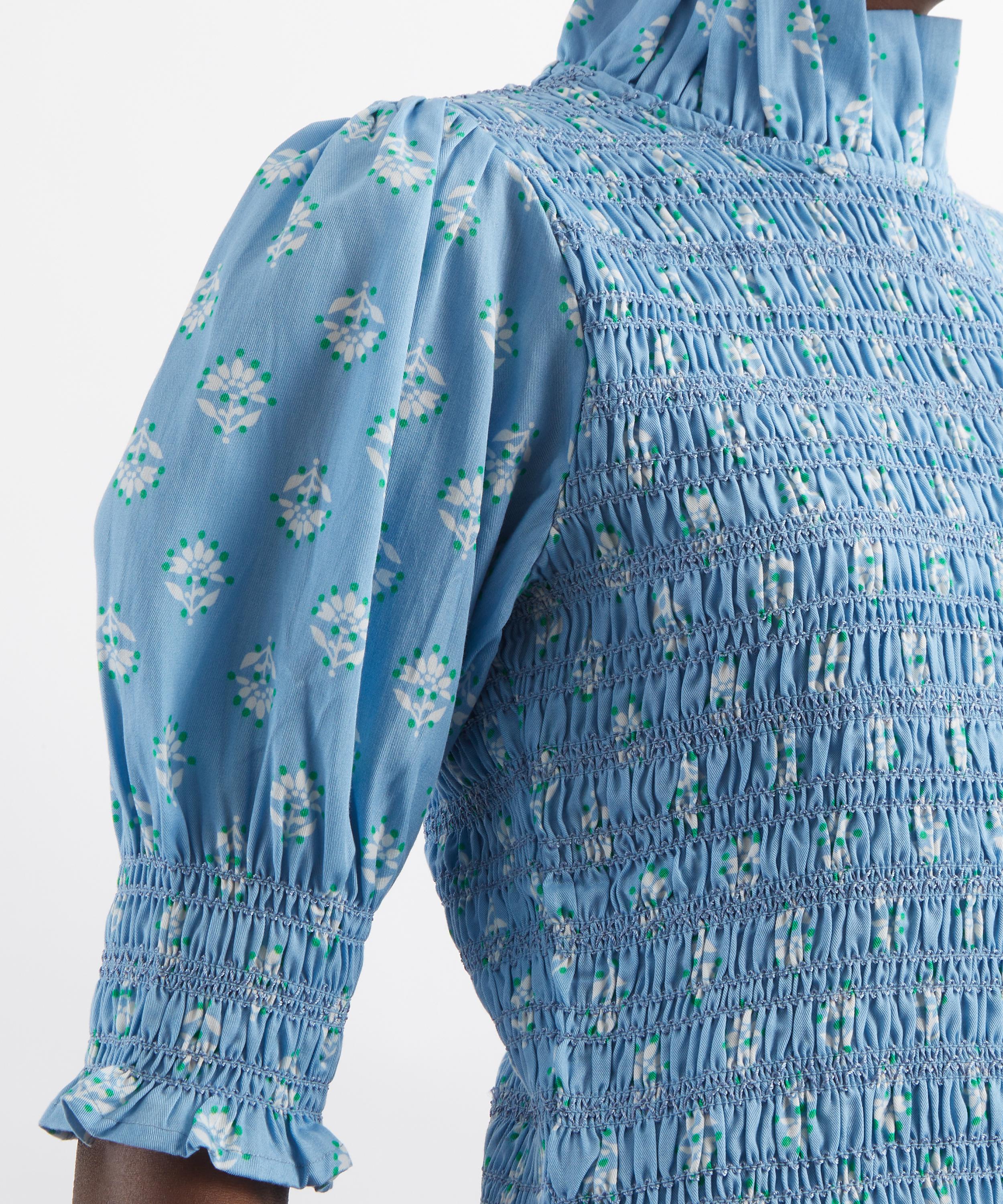 Maria de la Orden - Aleria Blue Flowers Short-Sleeve Top image number 3