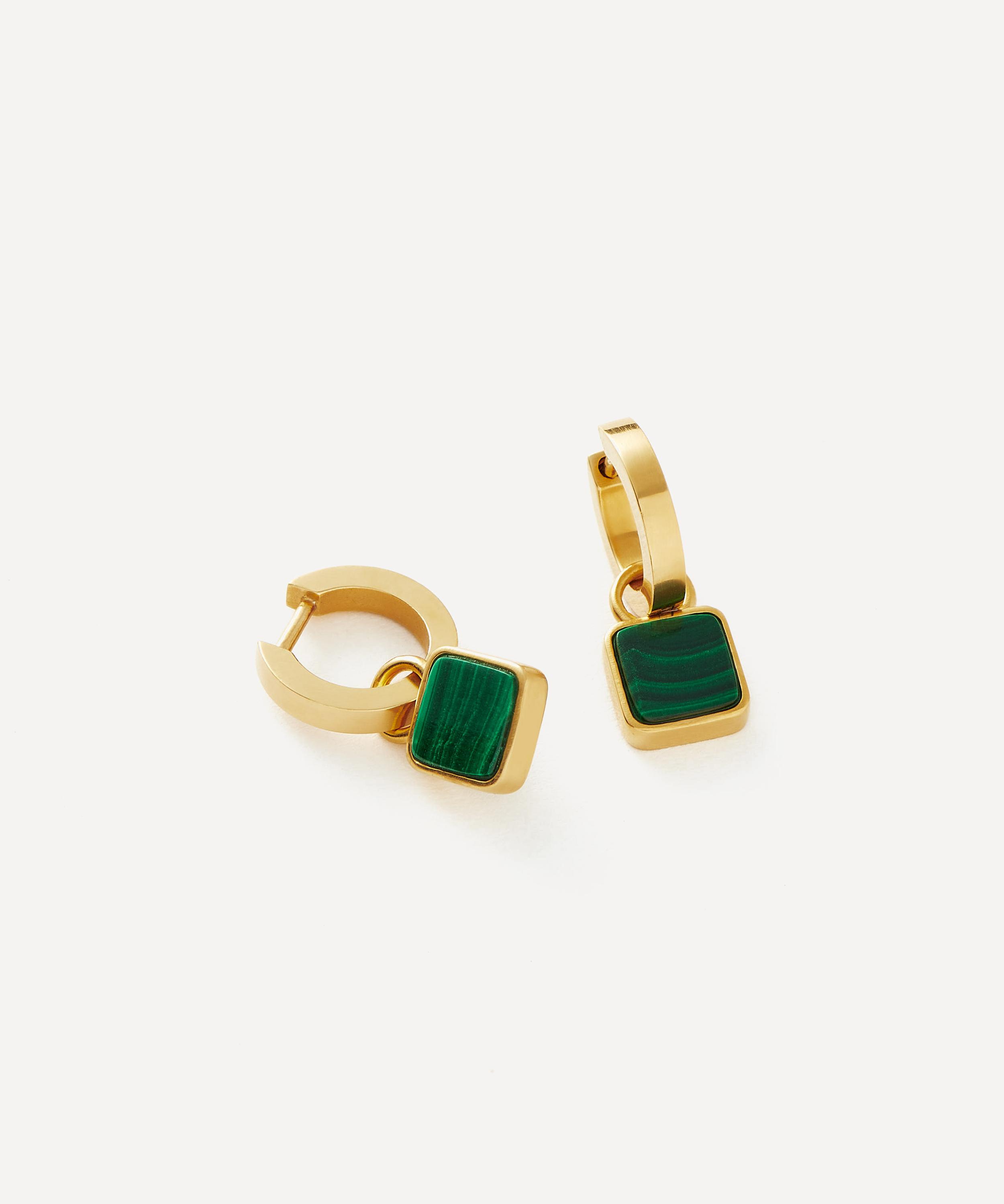 Missoma - X Lucy Williams 18ct Gold-Plated Vermeil Silver Square Malachite Charm Hoop Earrings image number 0