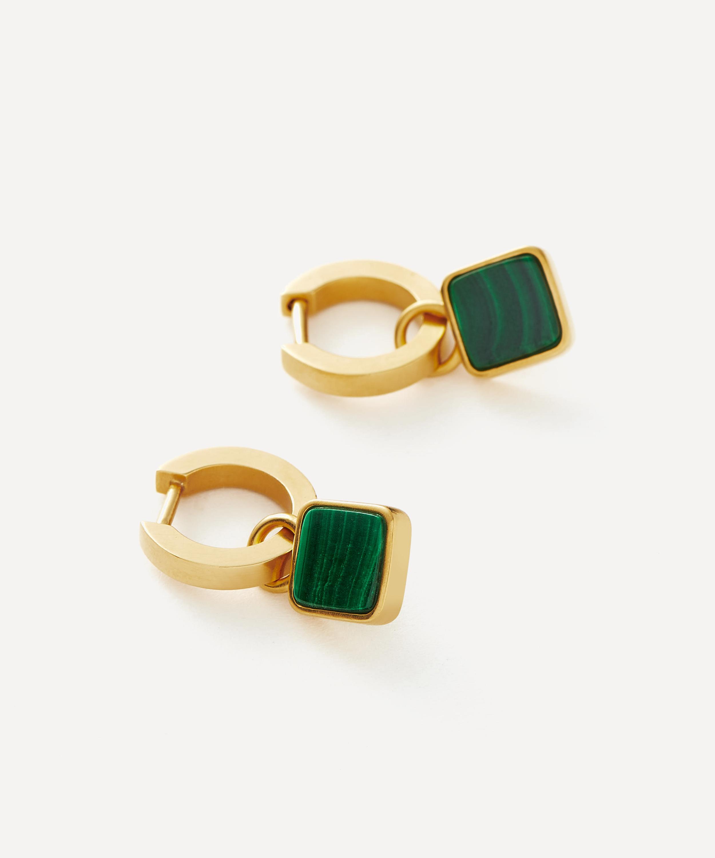 Missoma - X Lucy Williams 18ct Gold-Plated Vermeil Silver Square Malachite Charm Hoop Earrings image number 1