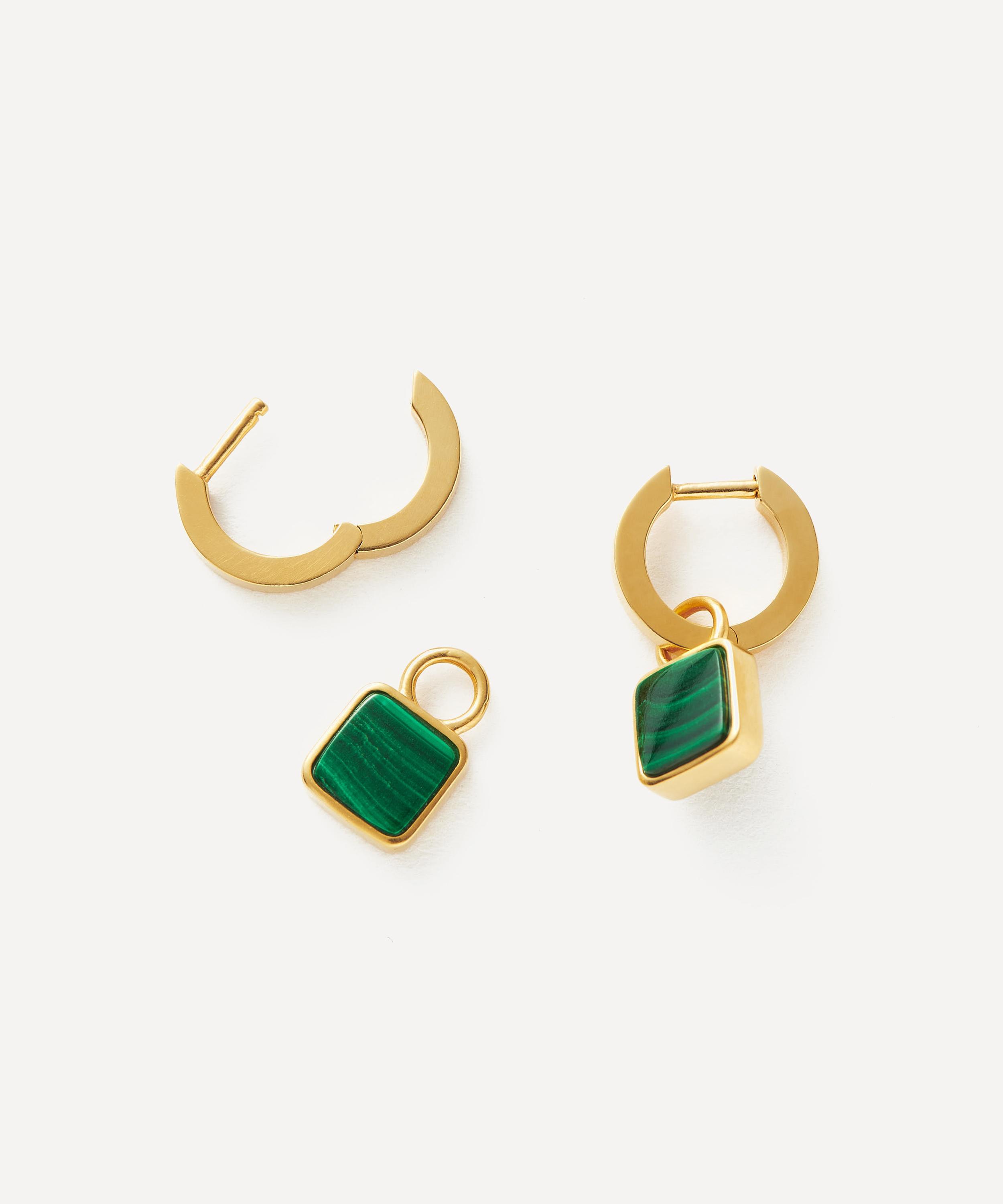 Missoma - X Lucy Williams 18ct Gold-Plated Vermeil Silver Square Malachite Charm Hoop Earrings image number 2