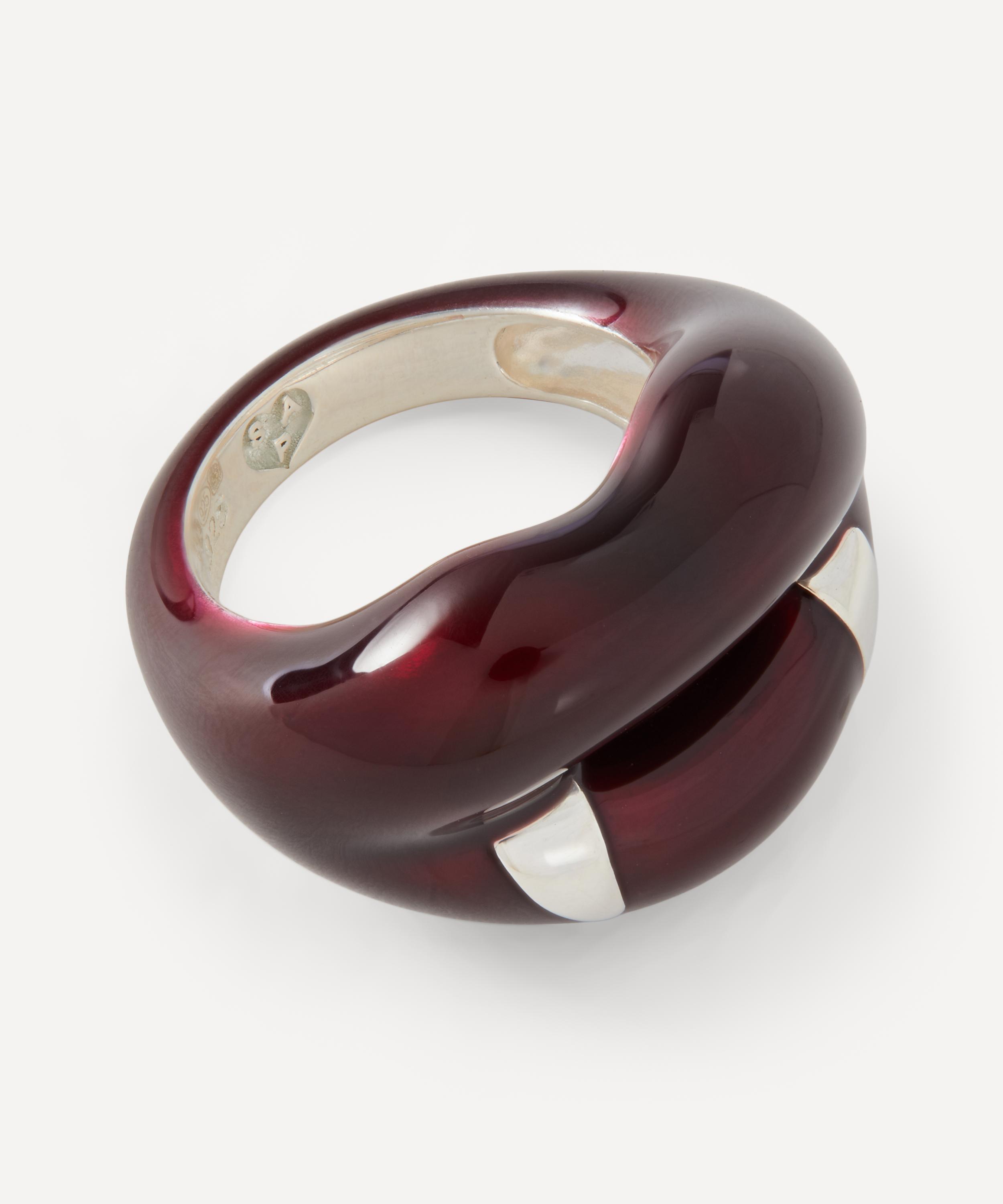 Solange Azagury-Partridge - Sterling Silver Black Cherry Vampire Hotlips Ring image number 1
