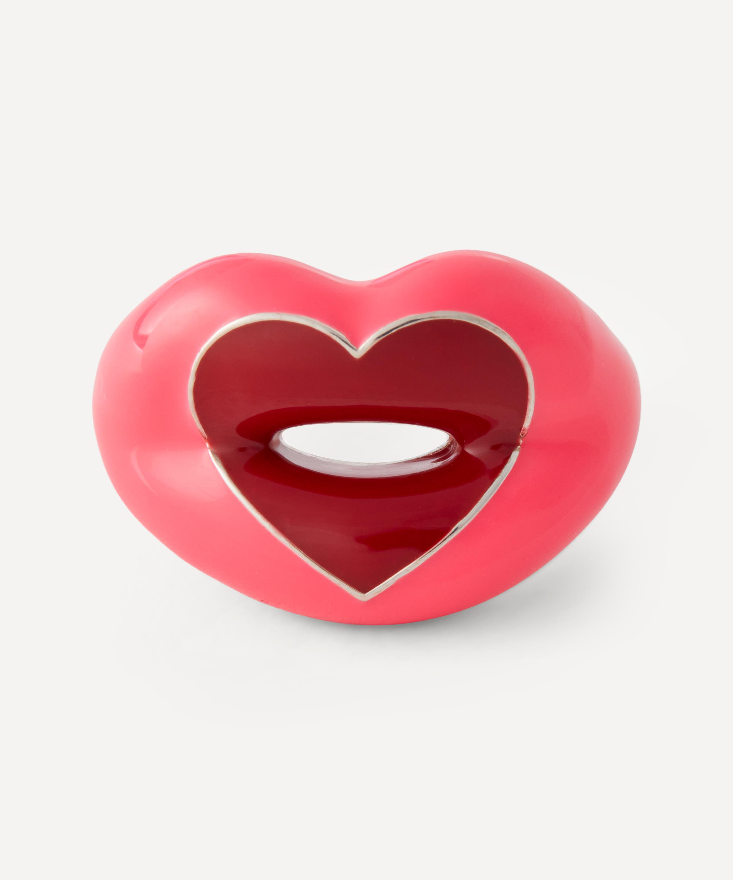 Solange Azagury-Partridge - Sterling Silver Pink Loveheart Hotlips Ring