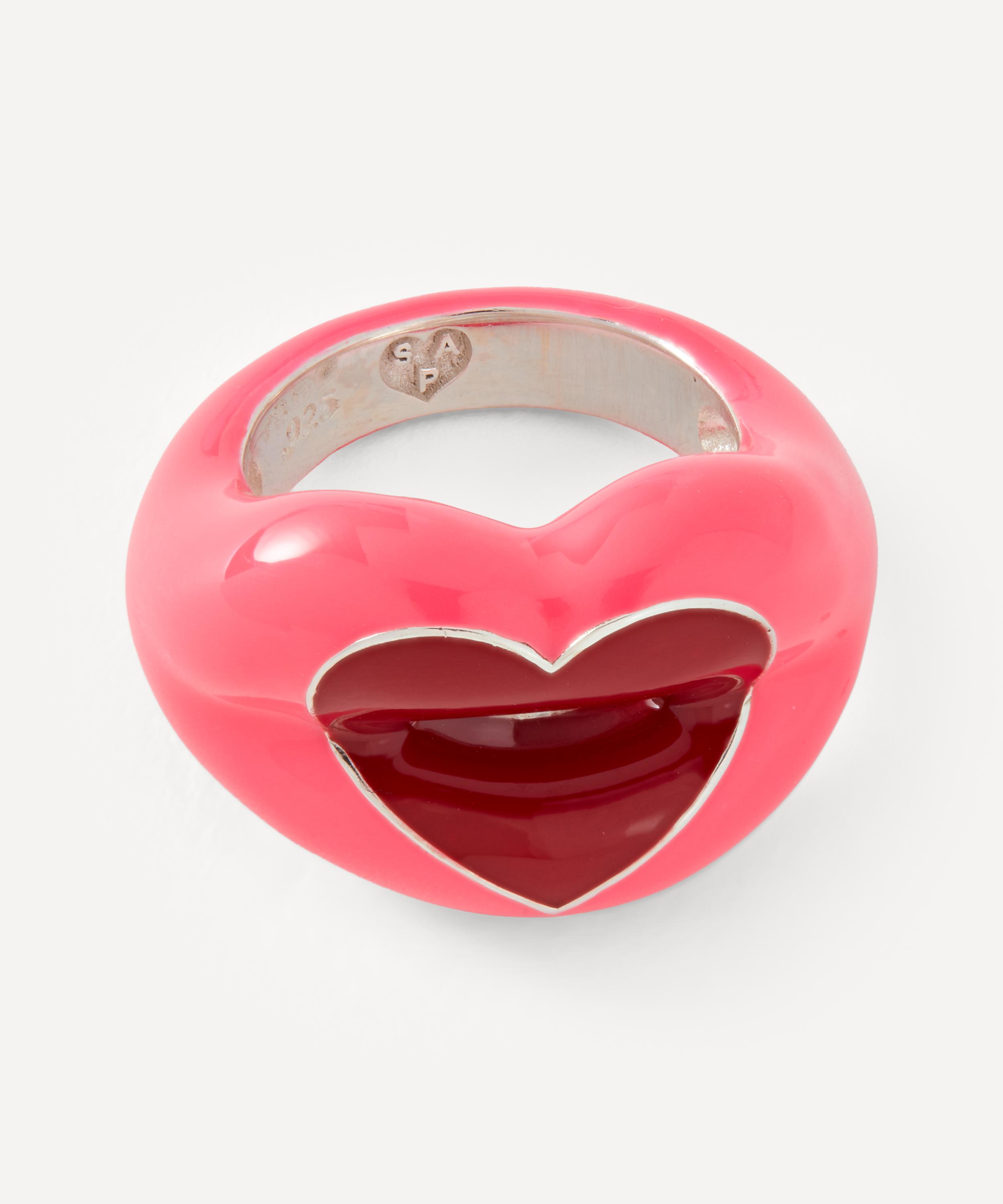 Solange Azagury-Partridge - Sterling Silver Pink Loveheart Hotlips Ring image number 1
