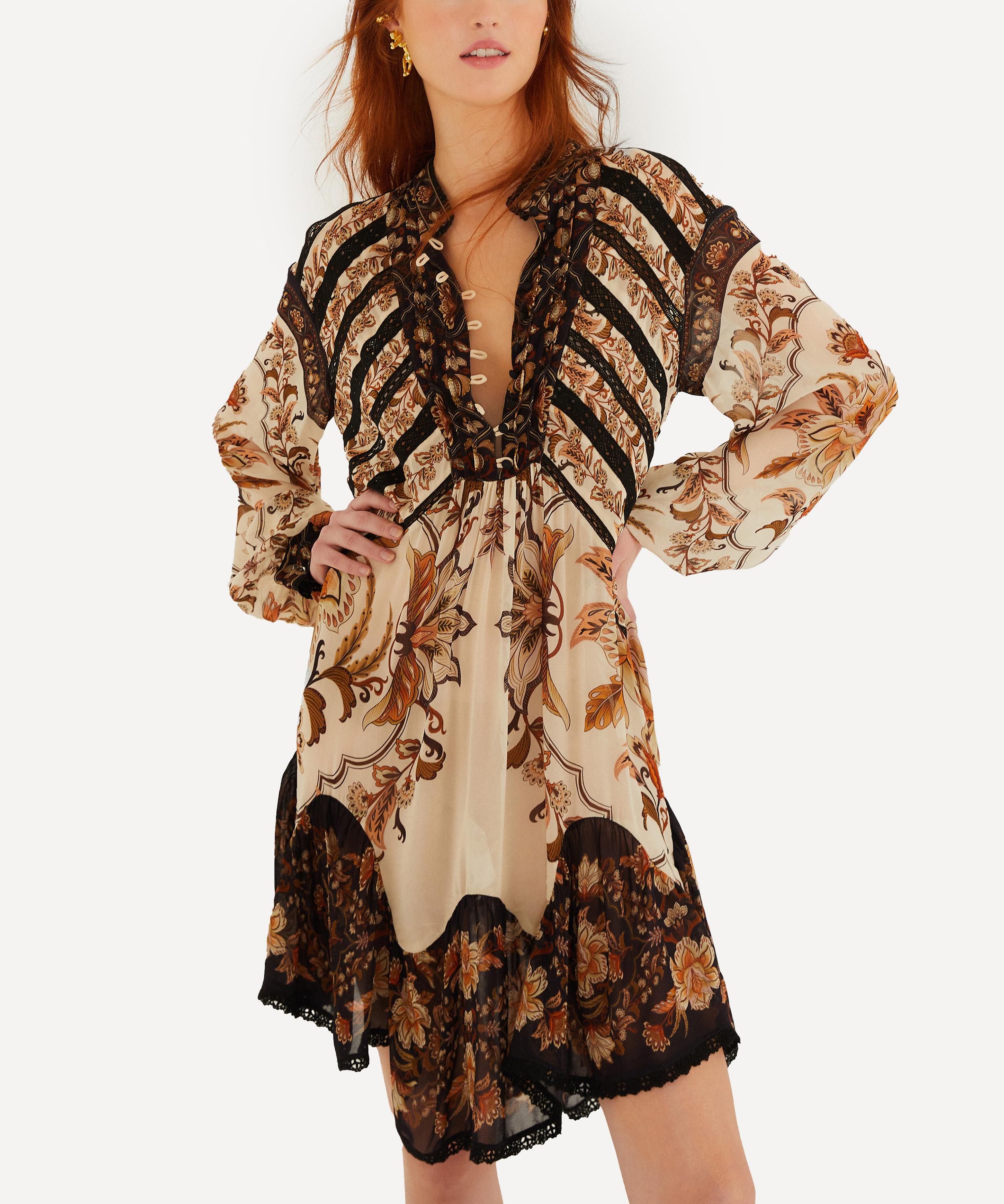 FARM Rio Sand Majestic Garden Lace Long-Sleeve Mini Dress | Liberty