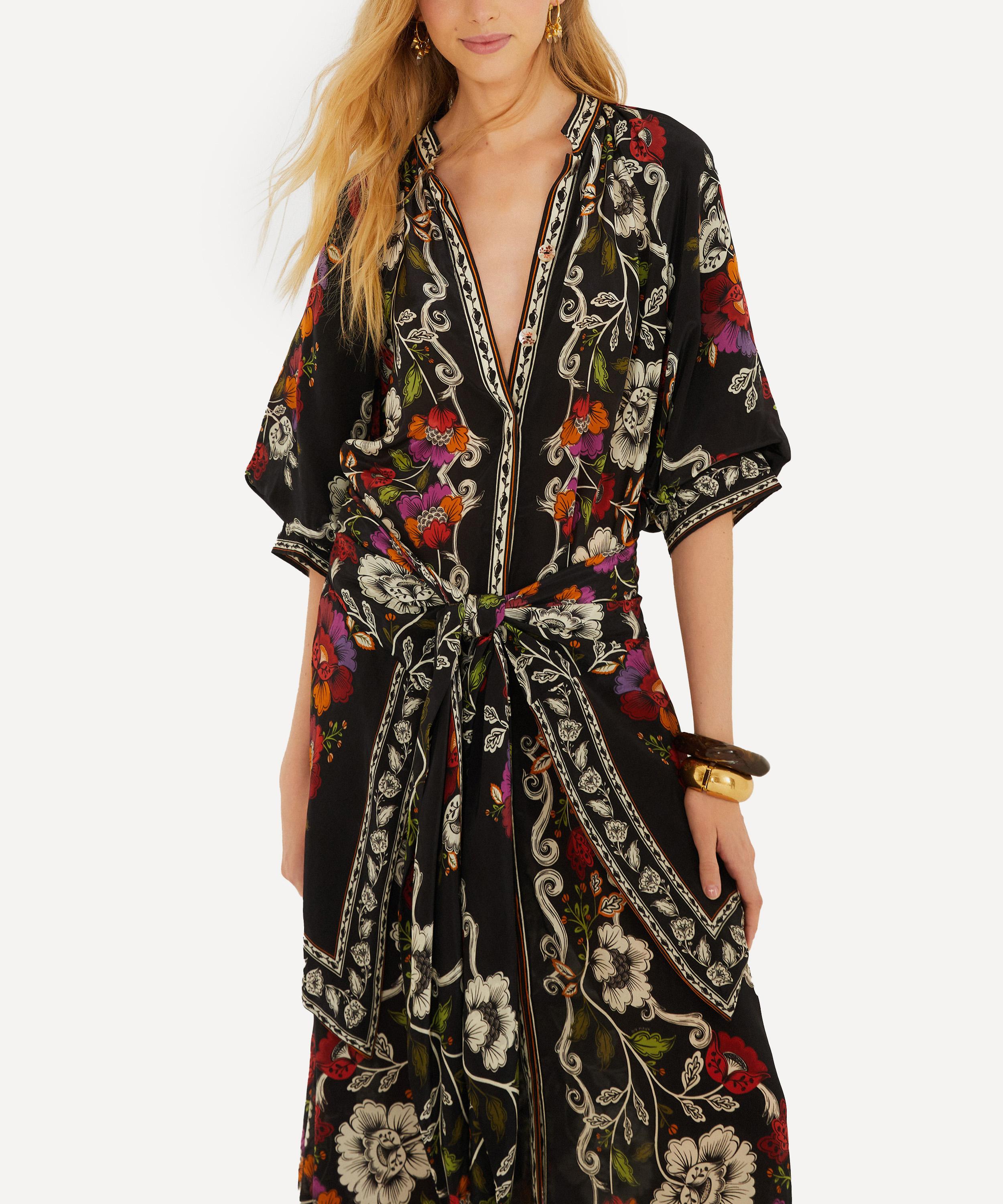 FARM Rio - Black Rococo Flowers Belted Midi Dress image number 0